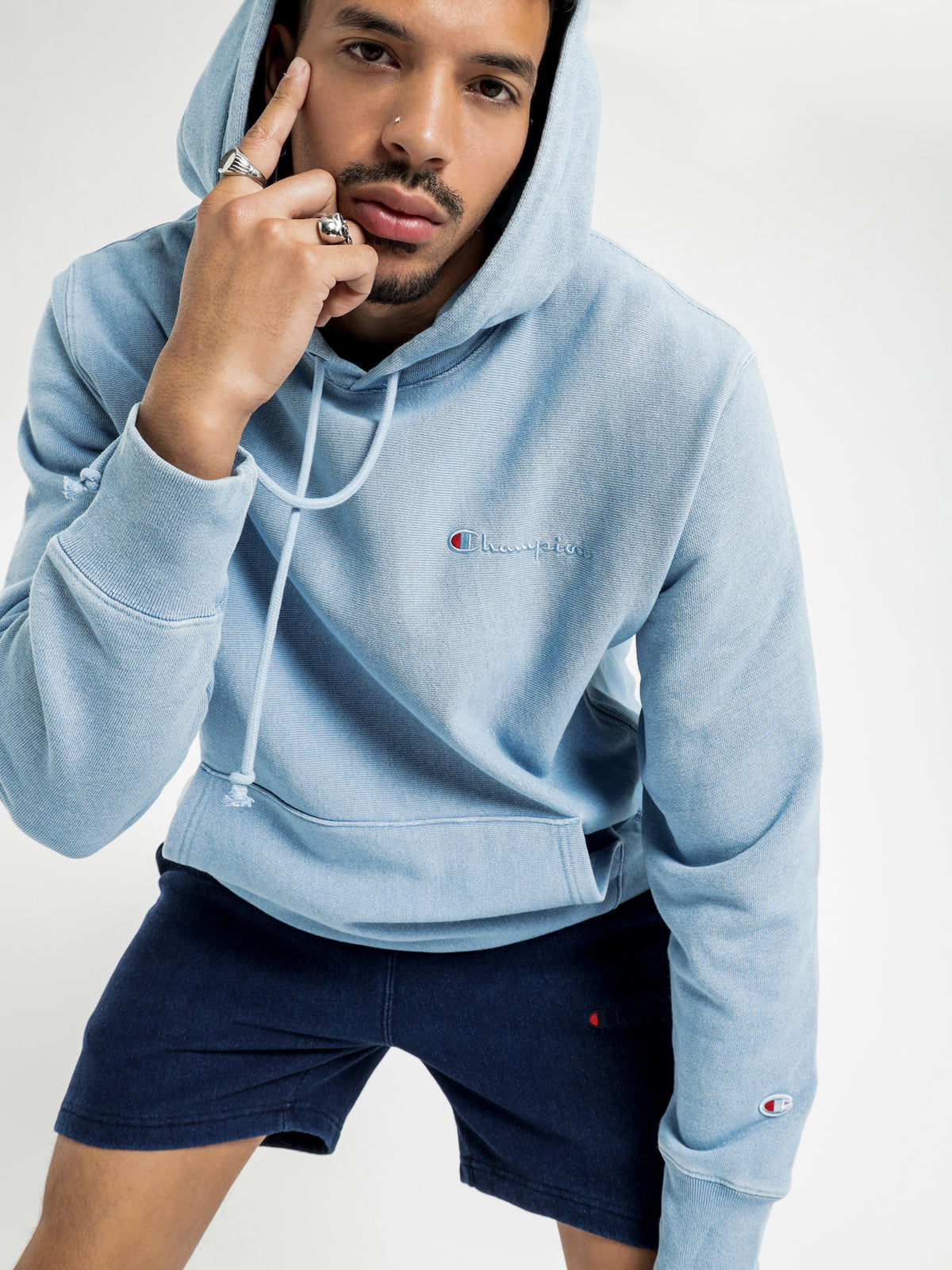 Reverse Weave Re:Bound Terry Hoodie in Washed Blue
