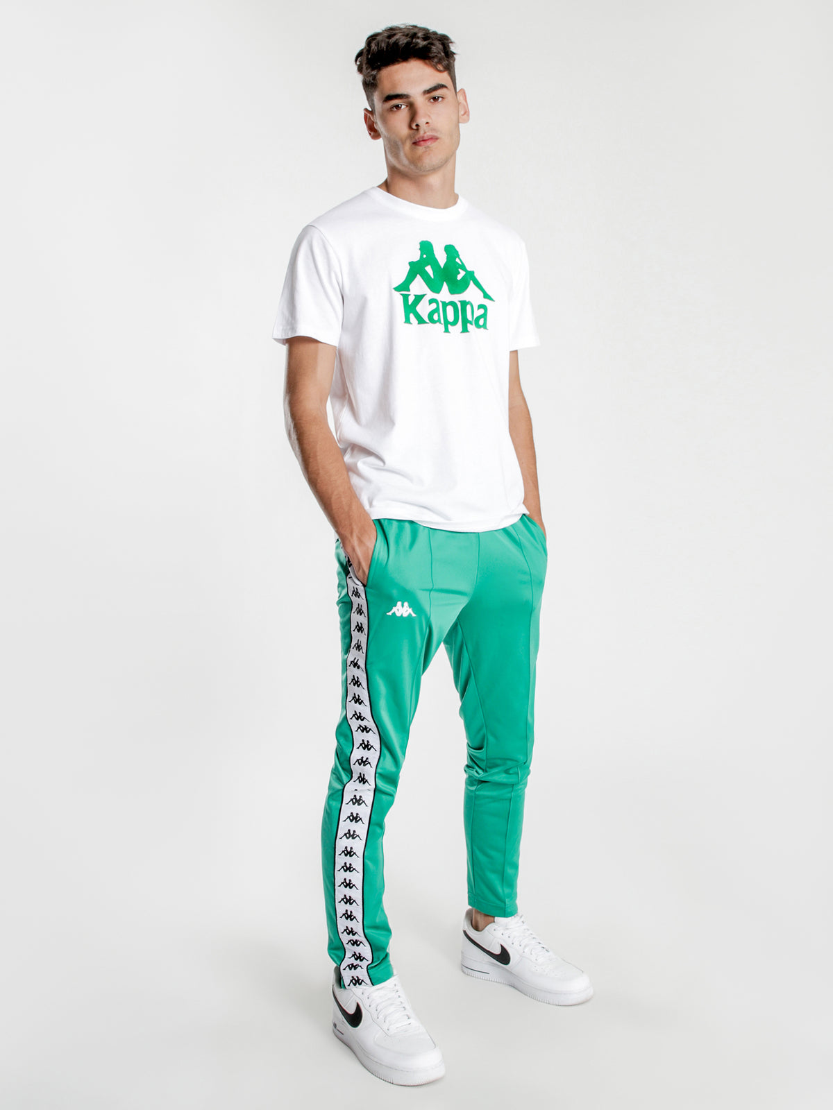 222 Banda Astoria Slim Track Pants in Green &amp; White