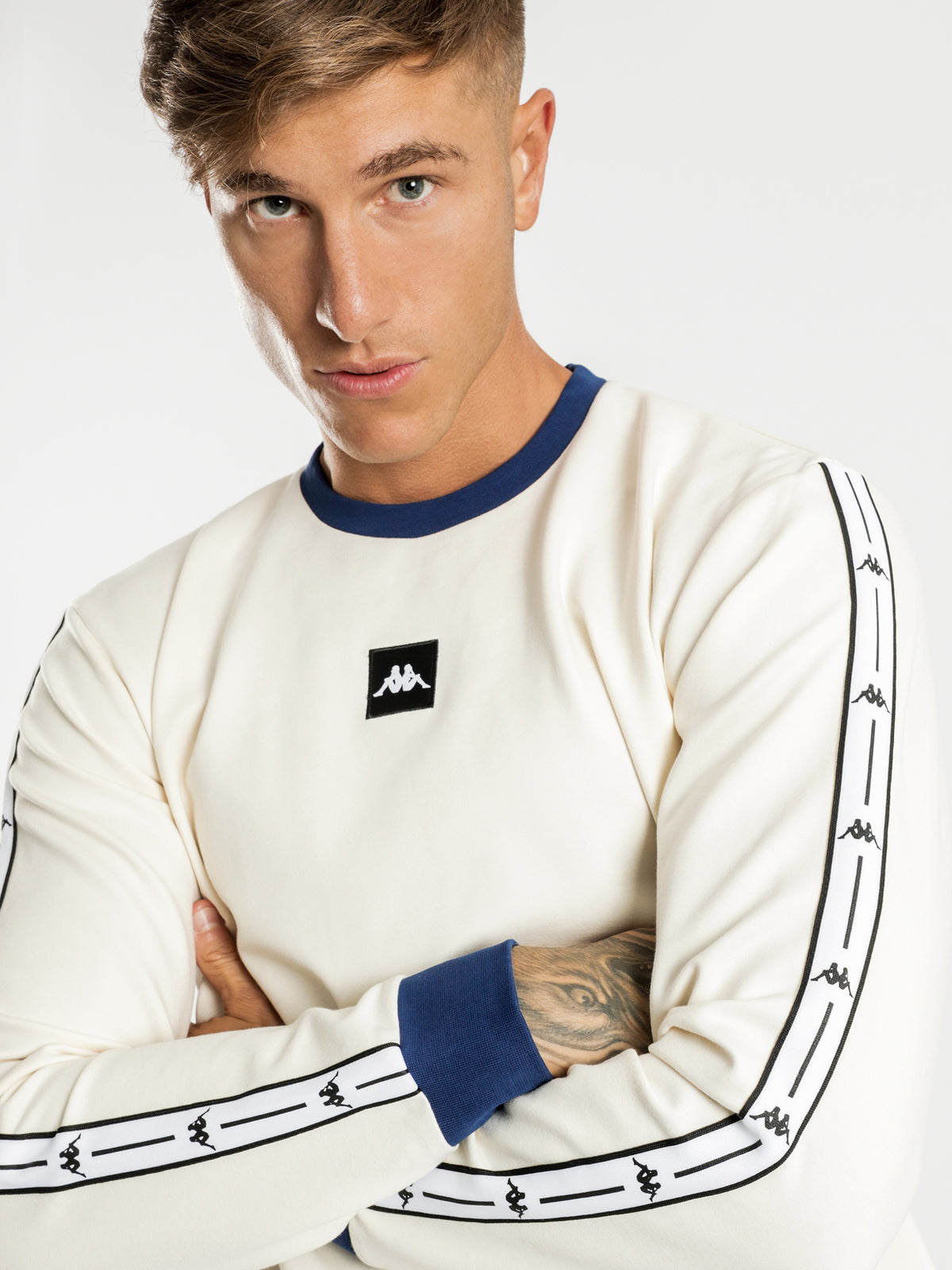 Authentic JPN Crew Sweater in White &amp; Blue
