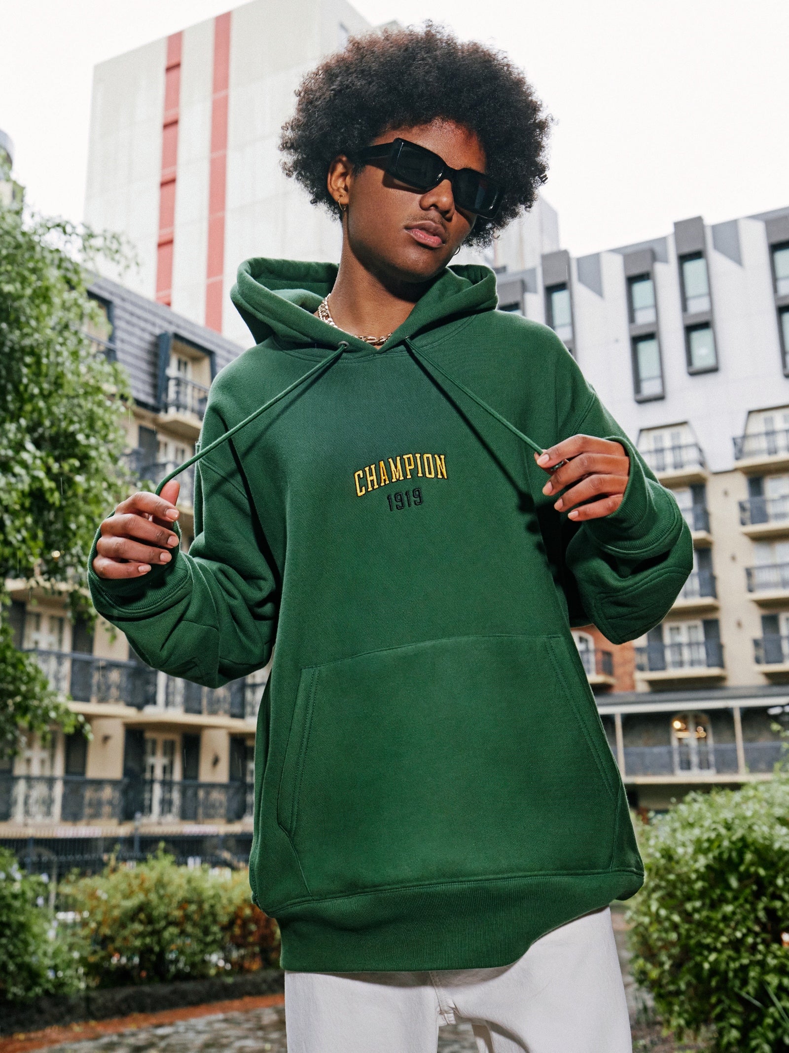 Champion Reverse Weave Hoodie Dark Green Glue Store