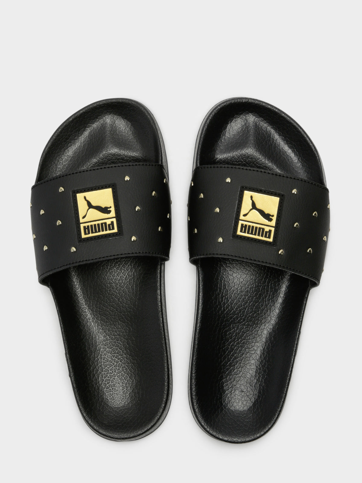Womens Studded Leadcat Slides in Black &amp; Gold