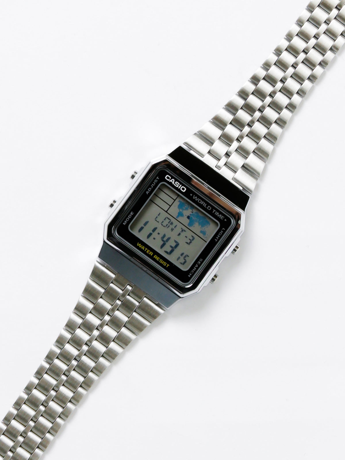 Metal Digital World Time Watch in Silver