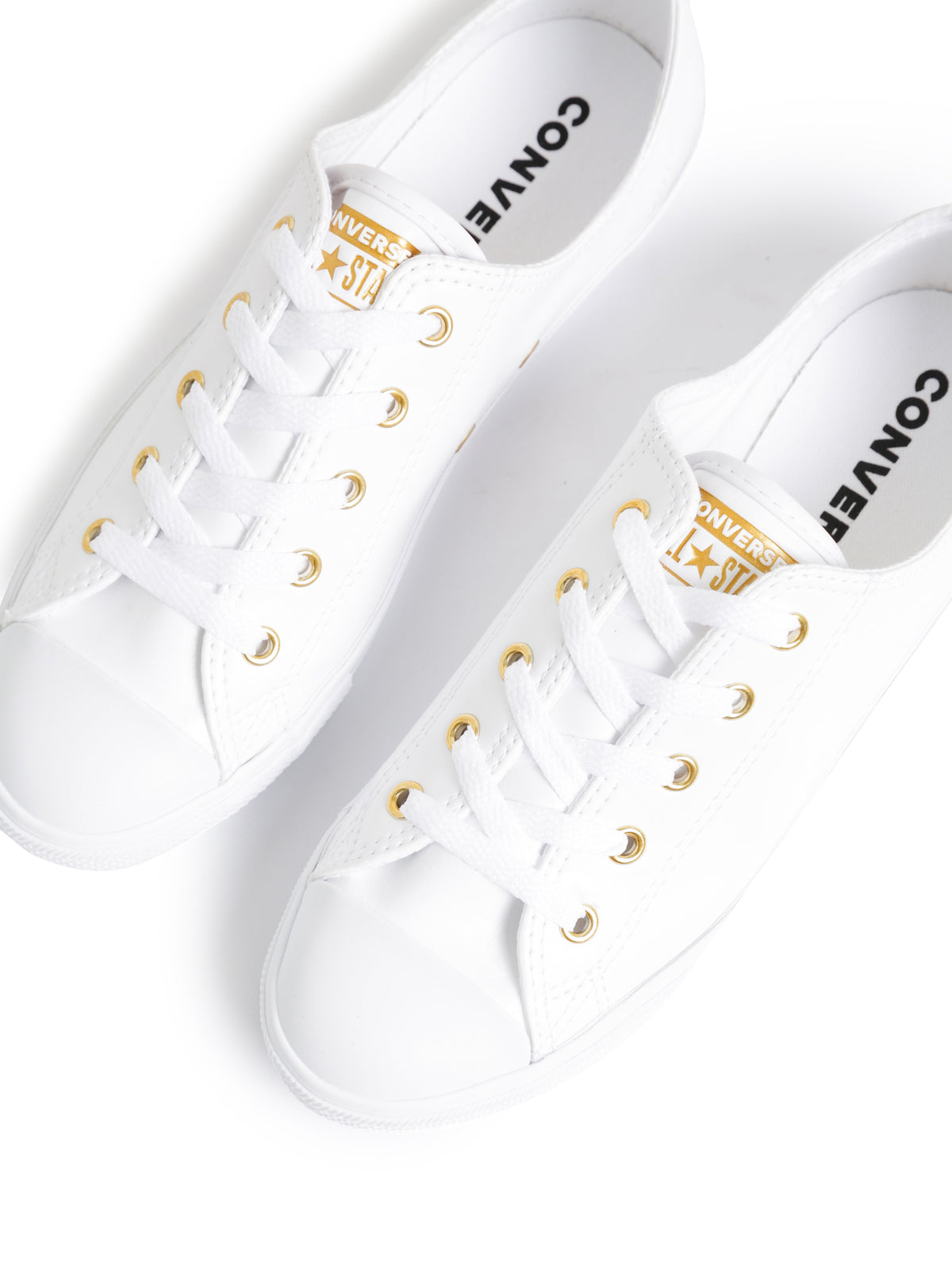 Womens All Star Dainty Leather Sneakers in White &amp;amp; Gold