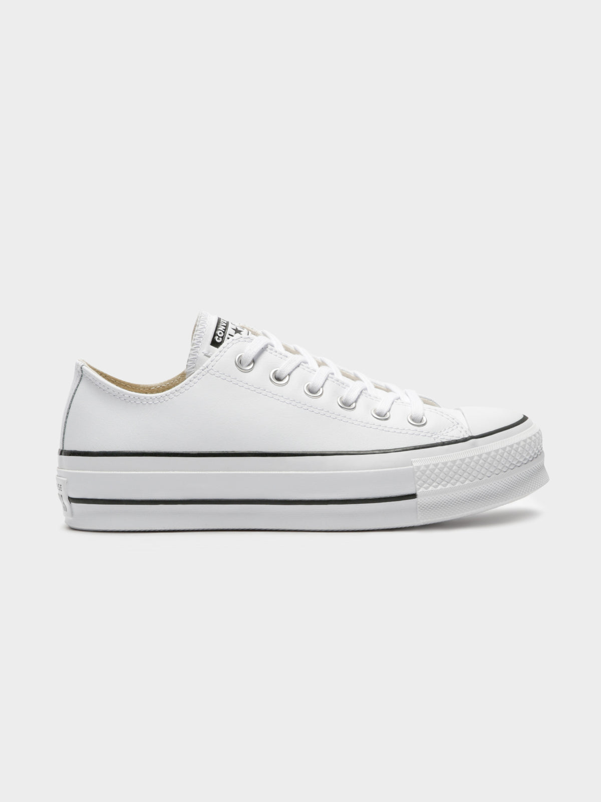 Womens Chuck Taylor All Star Leather Platform Sneakers in White &amp; Black