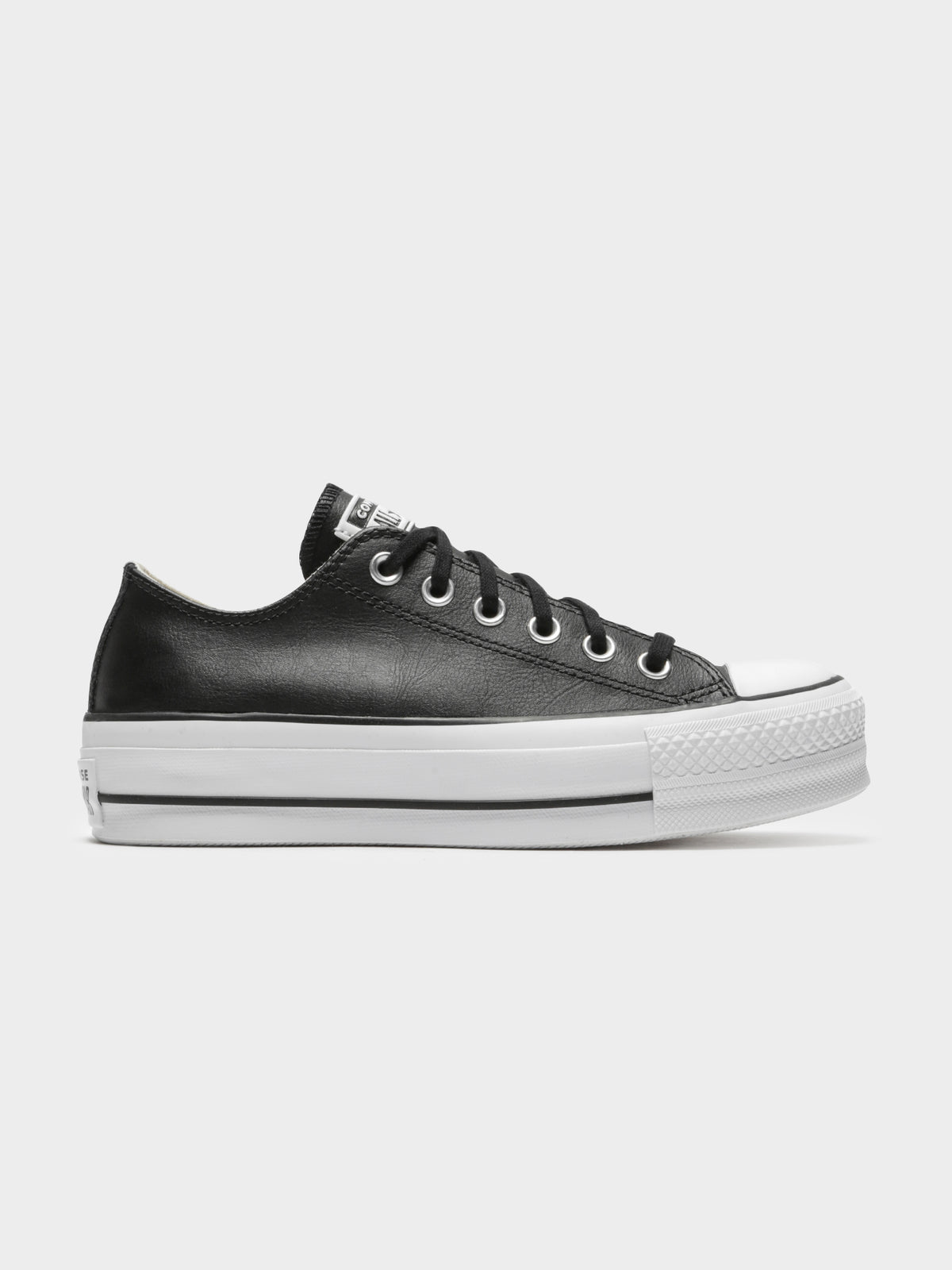 Womens Chuck Taylor All Star Platform Clean Leather Low-Top Sneakers in Black