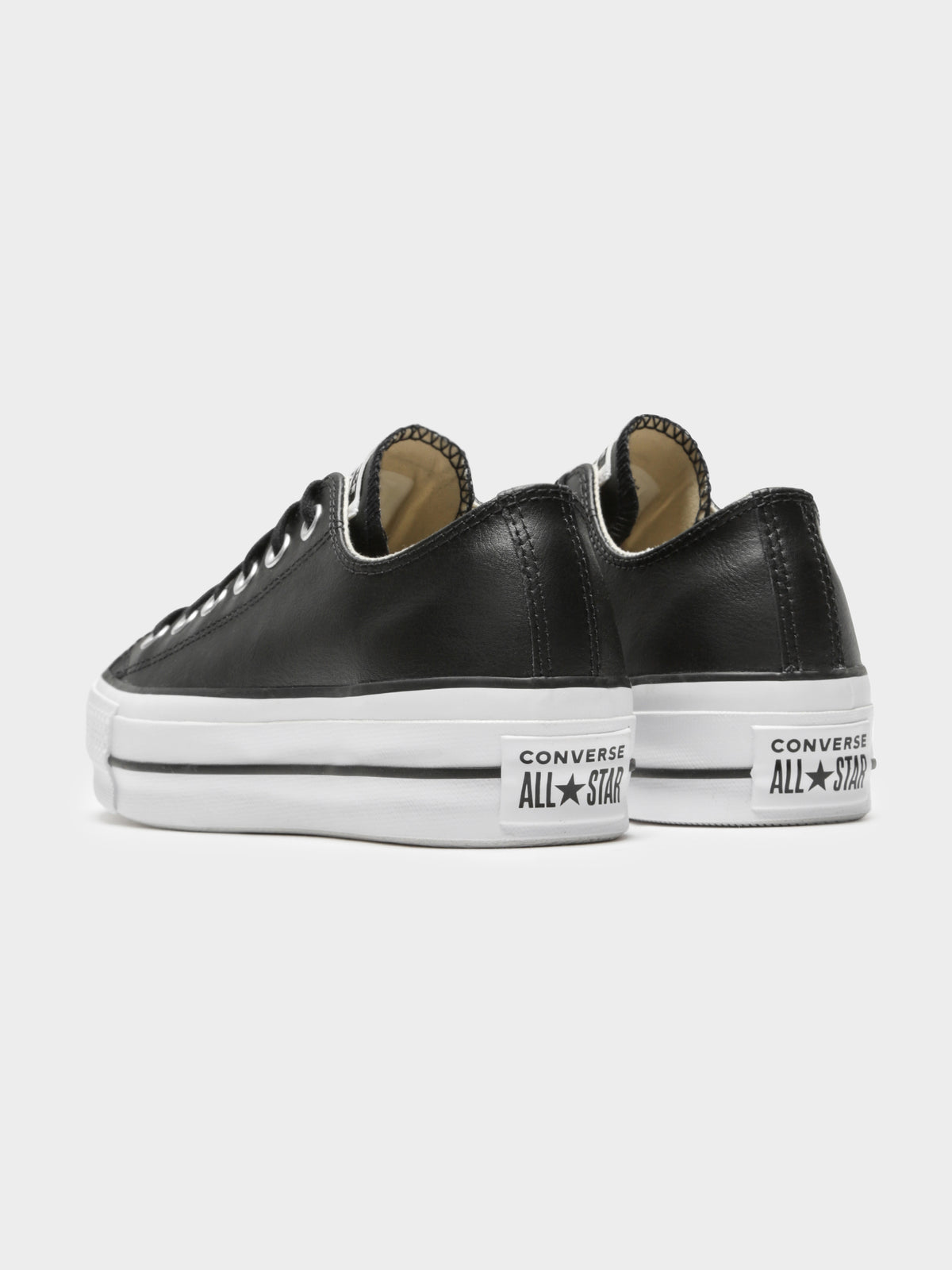 Converse Womens Chuck Taylor All Star Platform Clean Leather Low-Top Sneakers | Black/Black