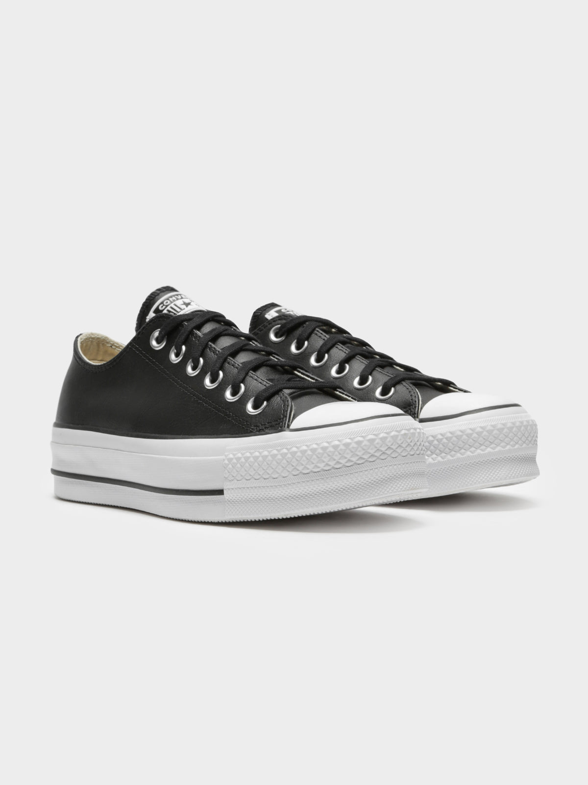 Converse Womens Chuck Taylor All Star Platform Clean Leather Low-Top Sneakers | Black/Black