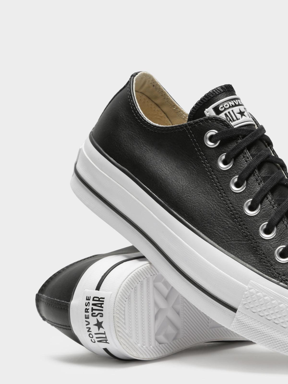 Converse Womens Chuck Taylor All Star Platform Clean Leather Low-Top Sneakers | Black/Black