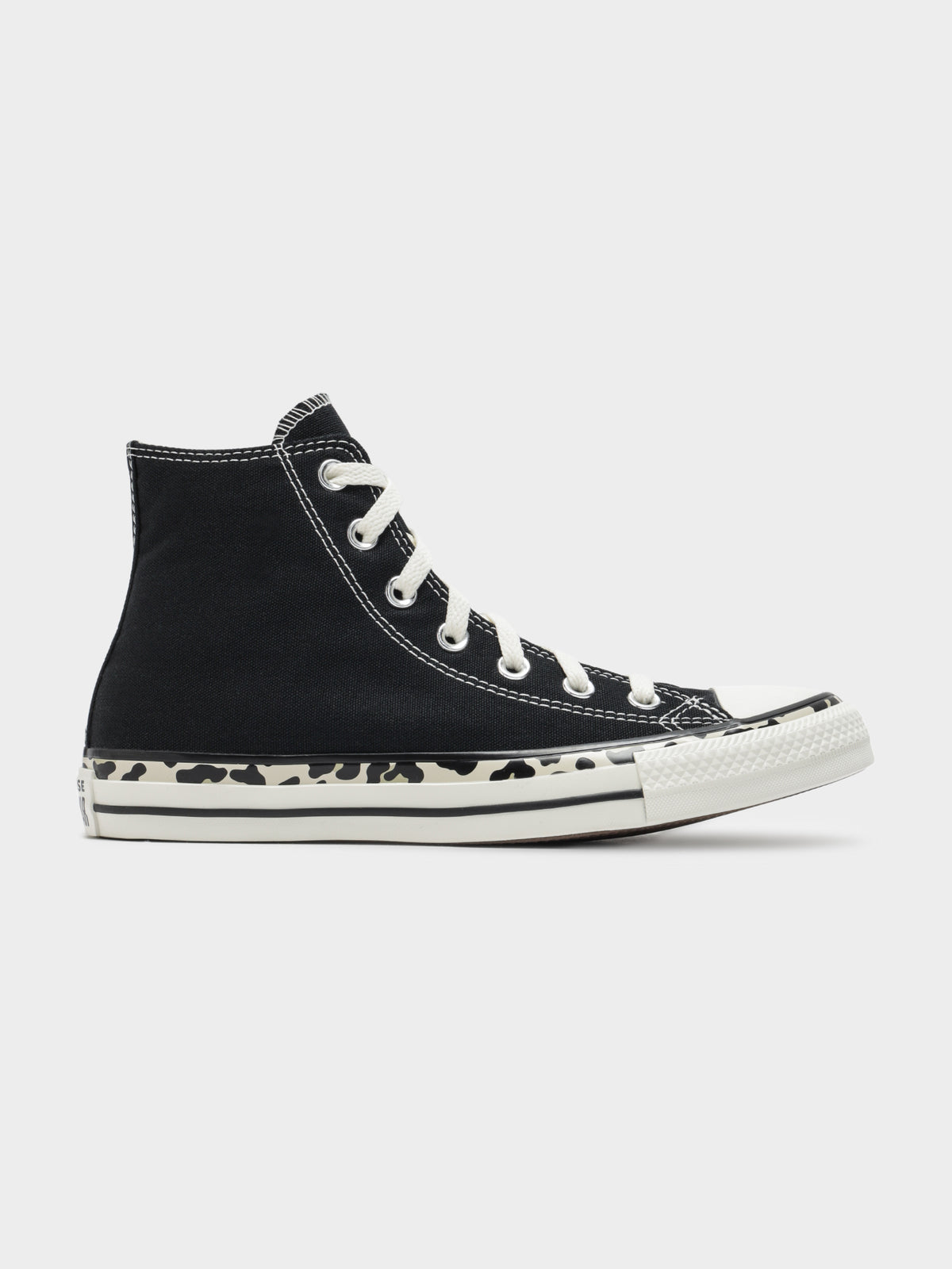 Womens Chuck Taylor All Star Edged Archive Leopard Hi Top Sneakers in Black