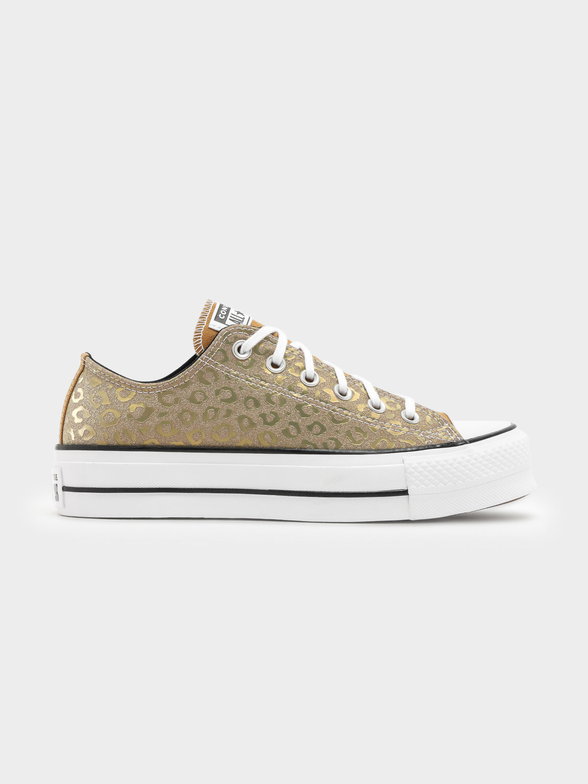 Womens Chuck Taylor All Star Lift Authentic Glam Low Top Sneakers in Gold Leopard