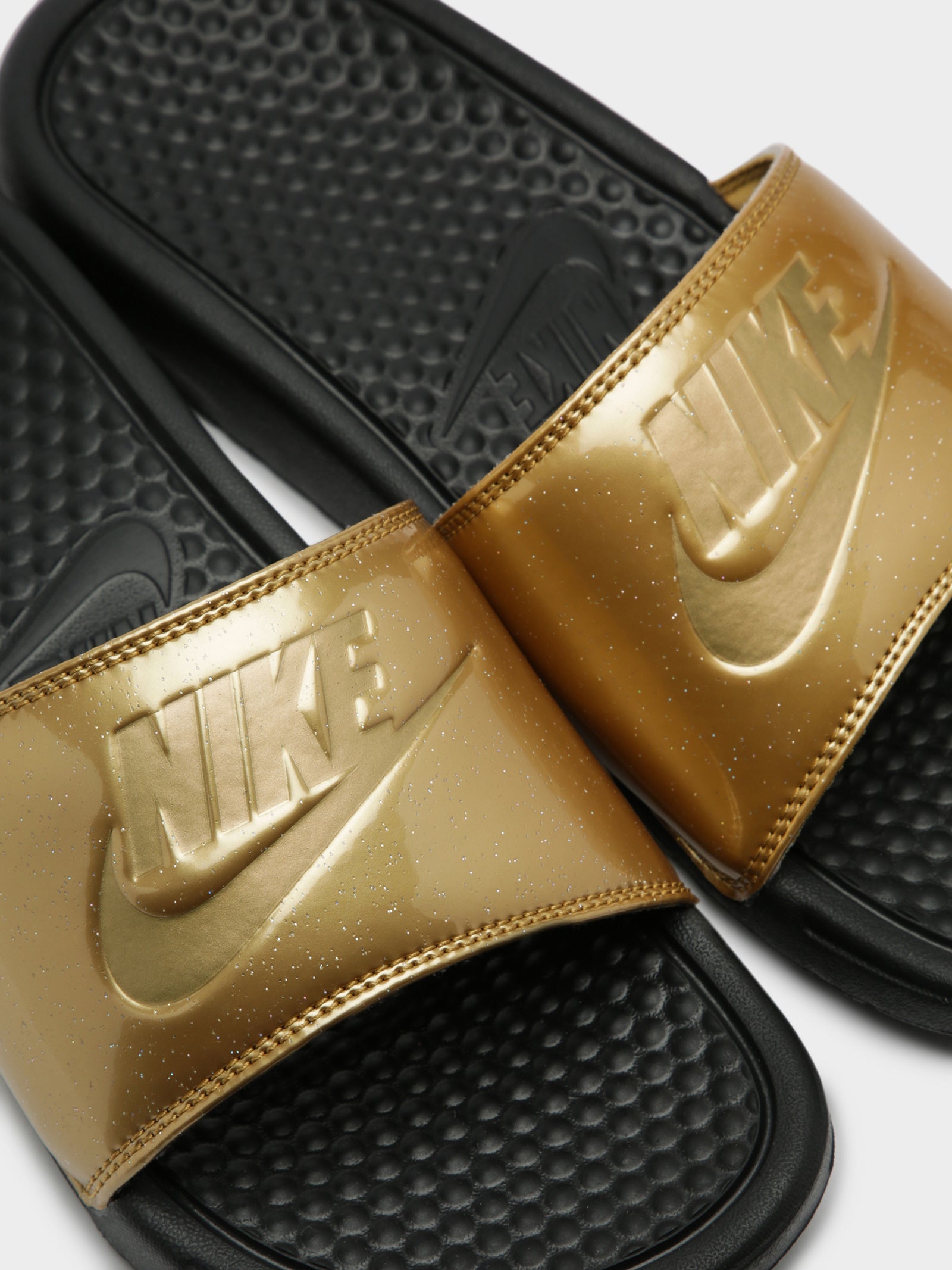 Sandals Benassi Gold Metallic Gold Nike Benassi Gold Slides Womens