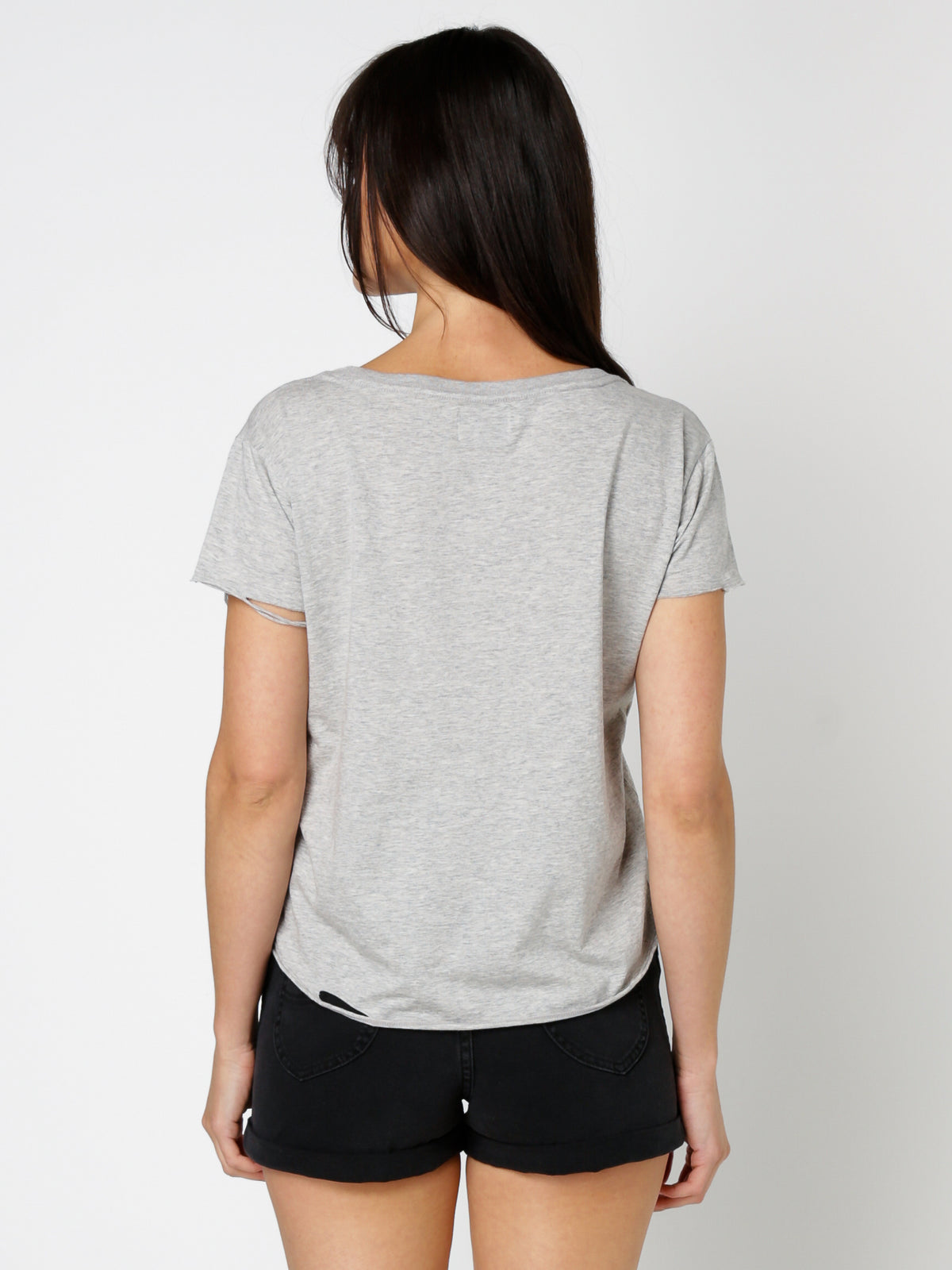 Salty Distressed Cap Sleeve T-Shirt in Grey Marle