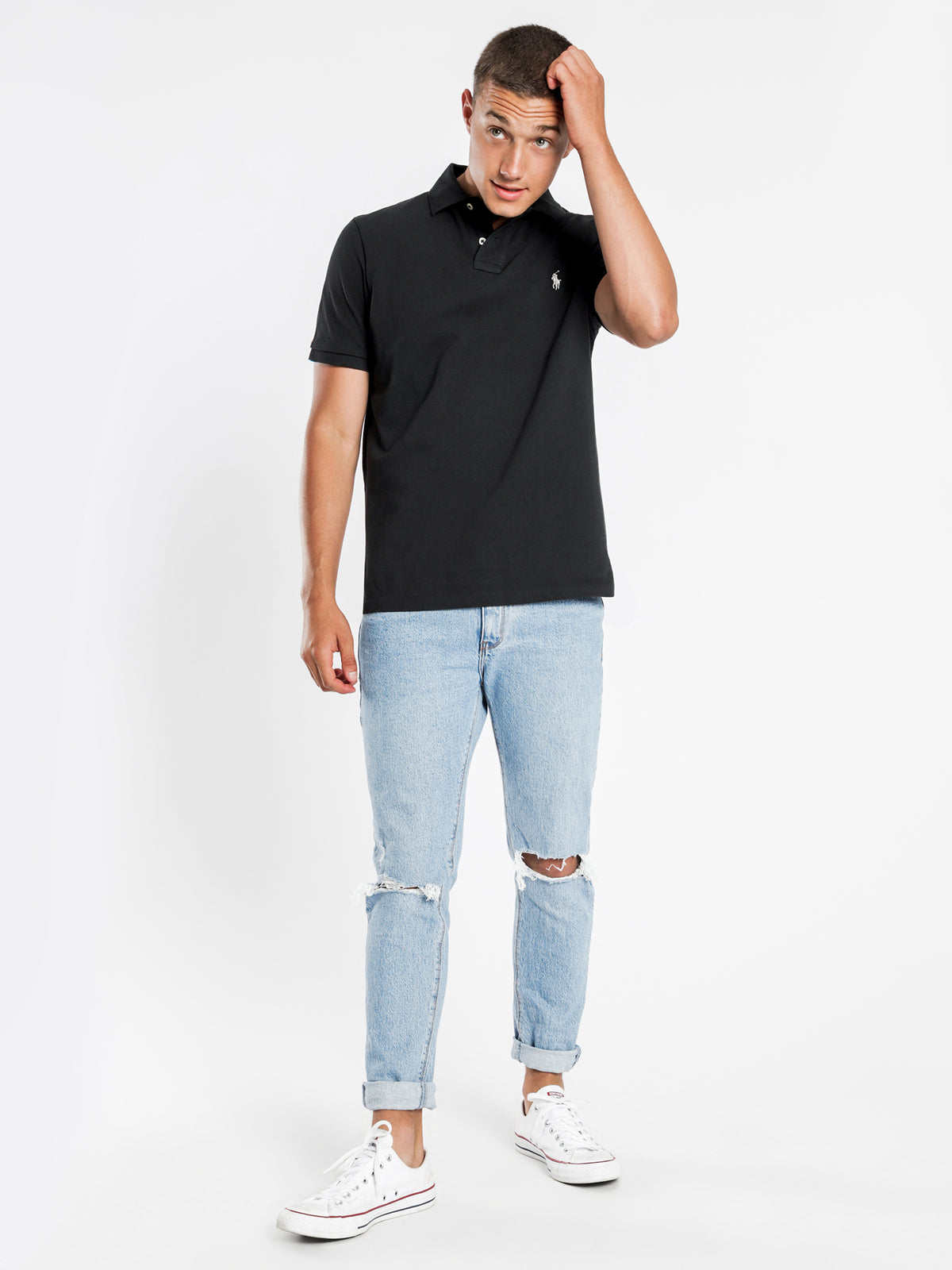 Custom Slim Polo T-Shirt in Black