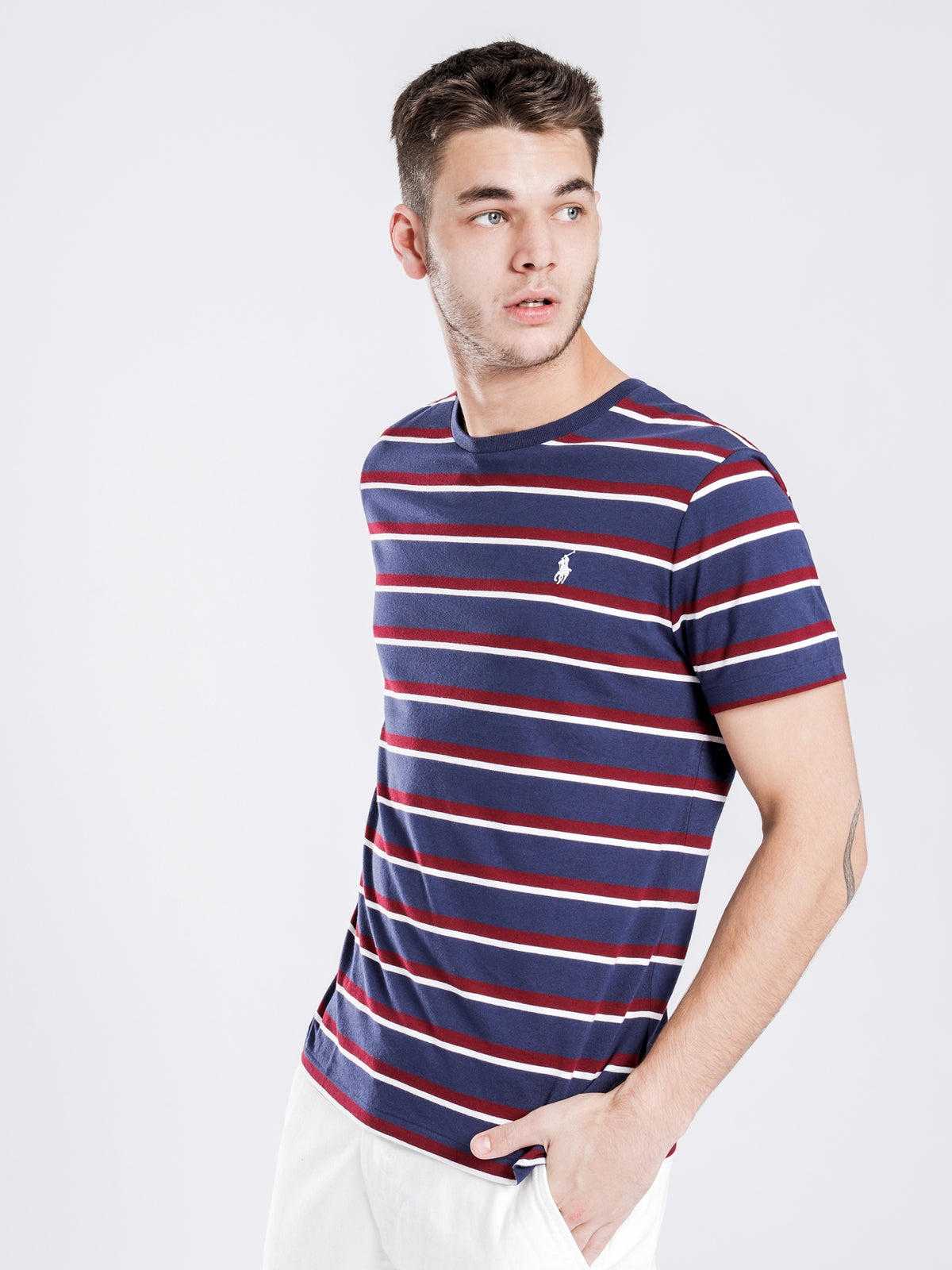 Classic Fit Short Sleeve T-Shirt in Navy Stripe