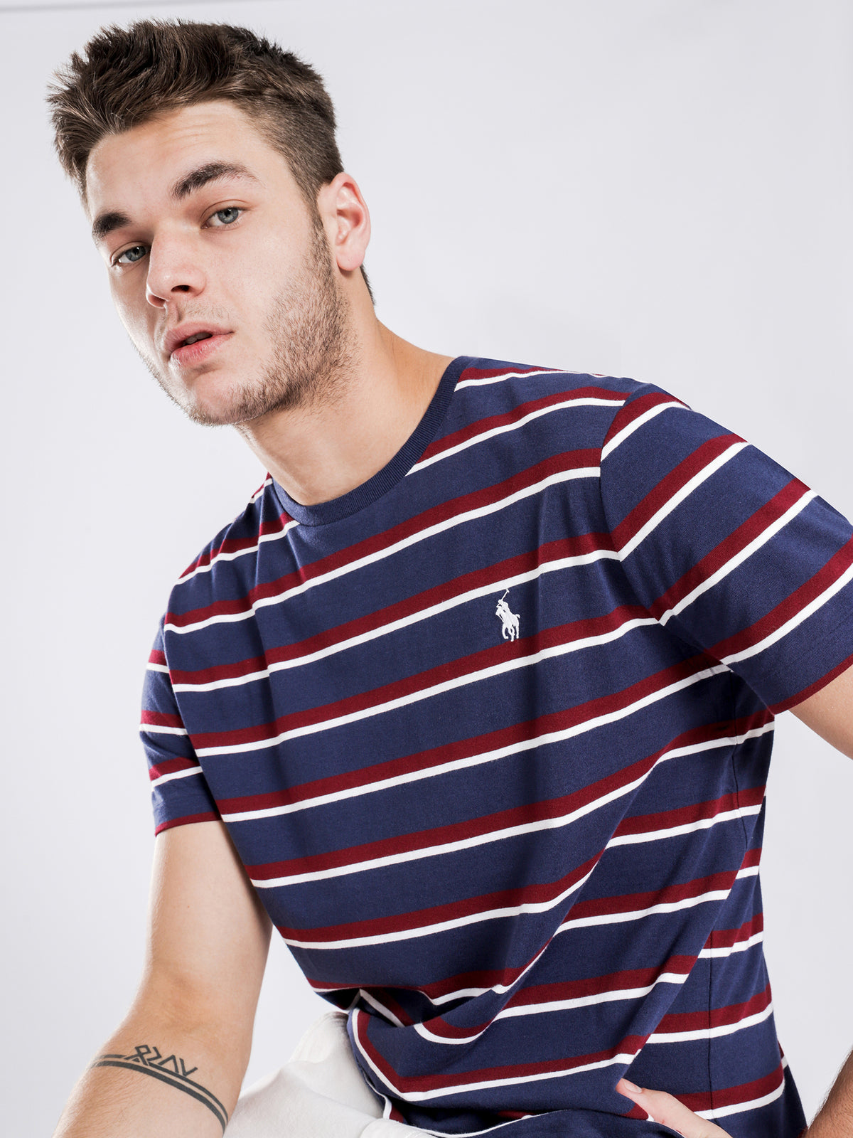 Classic Fit Short Sleeve T-Shirt in Navy Stripe