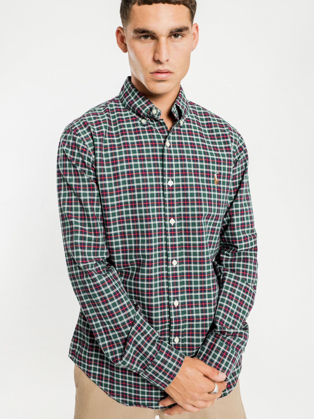 Oxford Long Sleeve Shirt in Green &amp;amp; Red Check