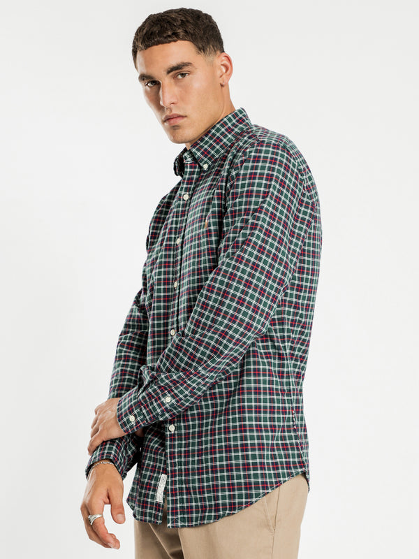 Oxford Long Sleeve Shirt in Green & Red Check - Glue Store