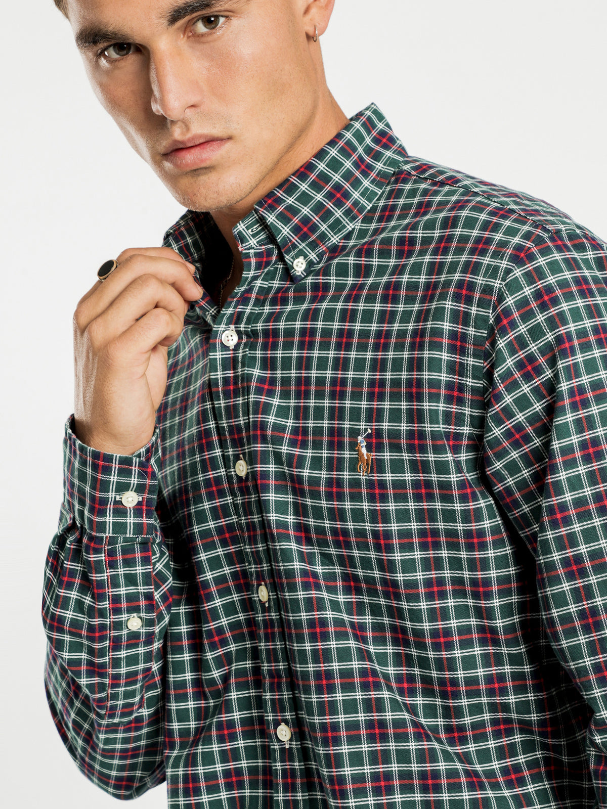 Oxford Long Sleeve Shirt in Green &amp;amp; Red Check