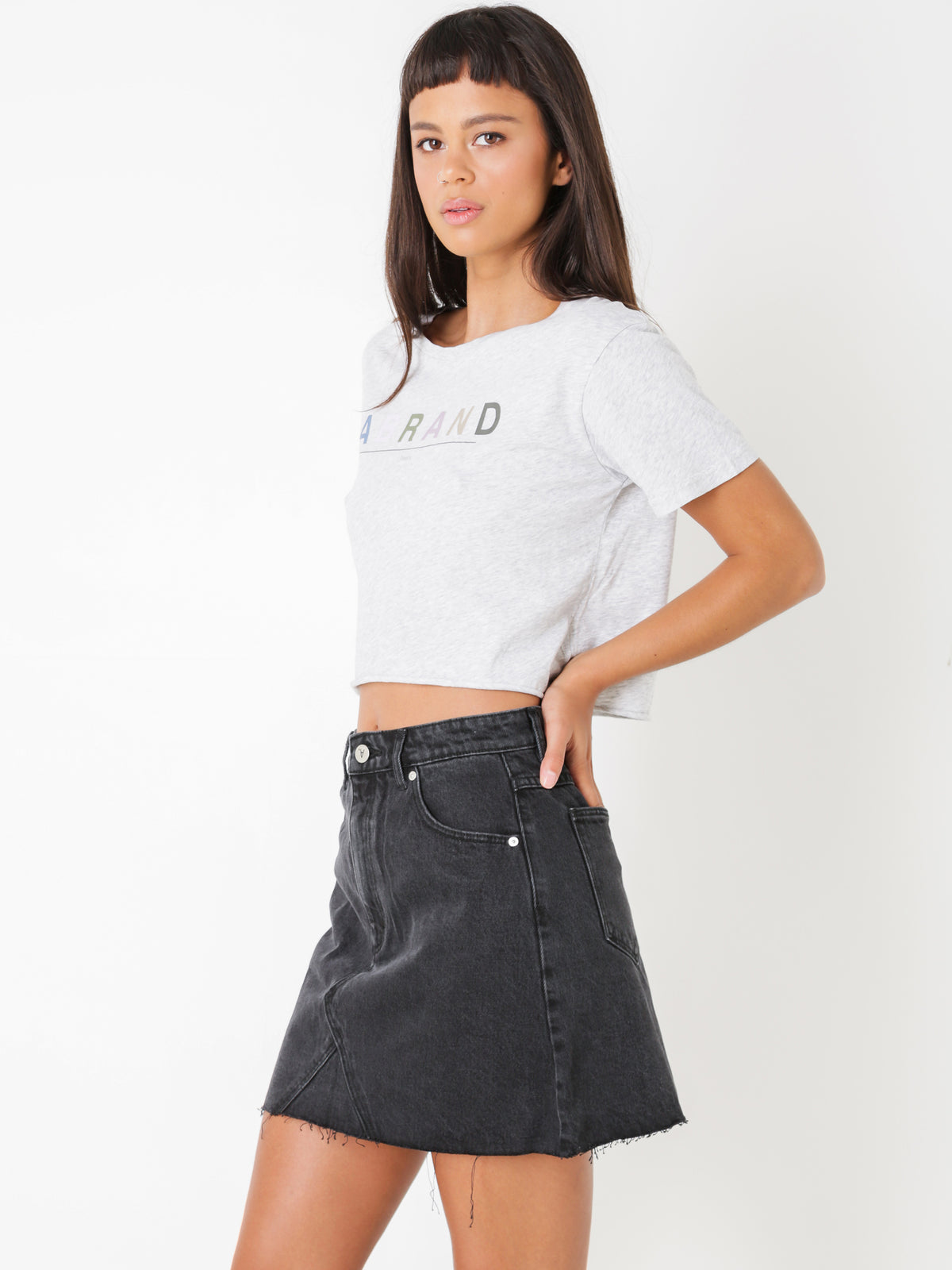 A Aline Skirt in Graphite Denim