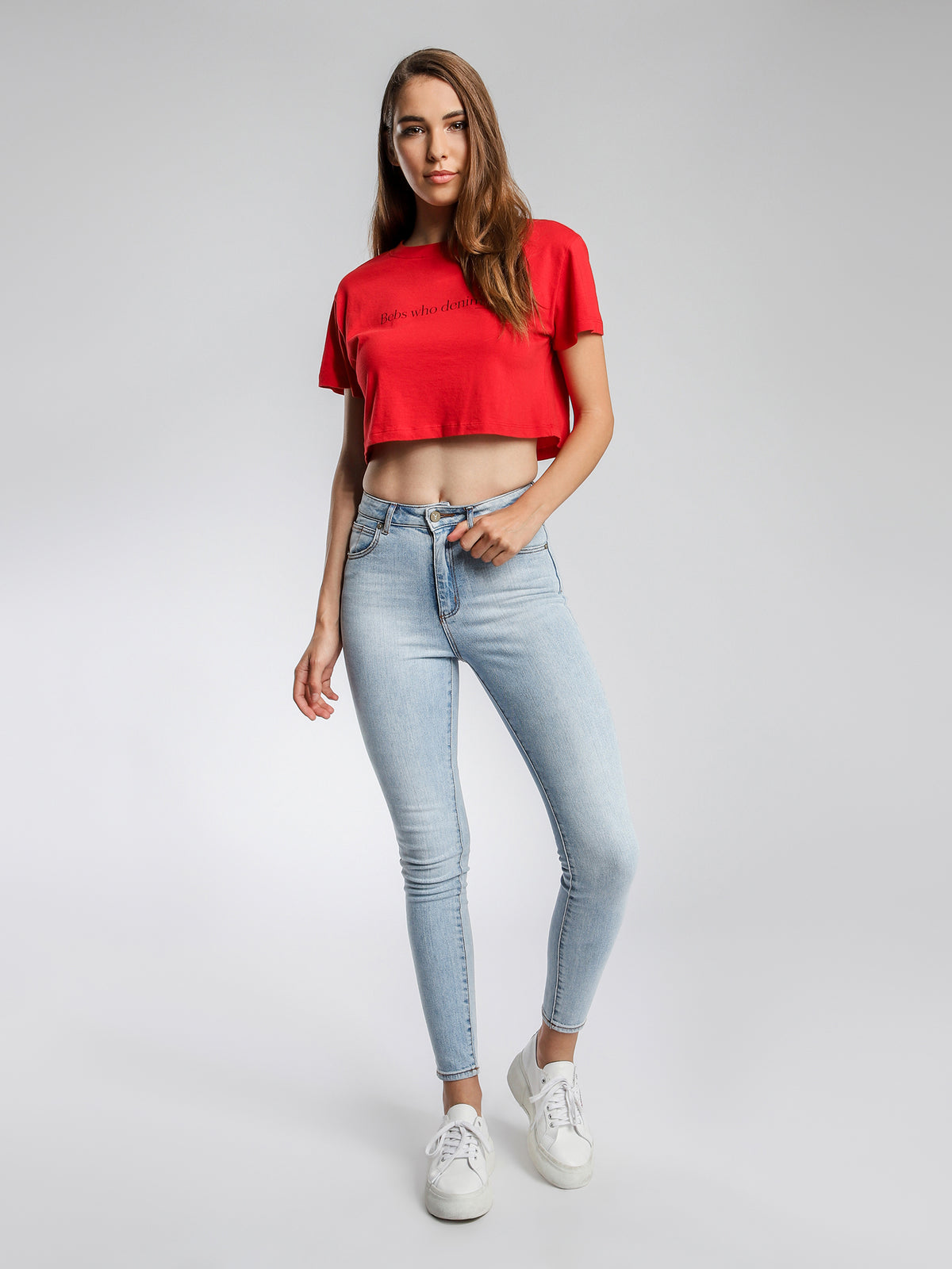 A Get Up Cropped T-Shirt in Red