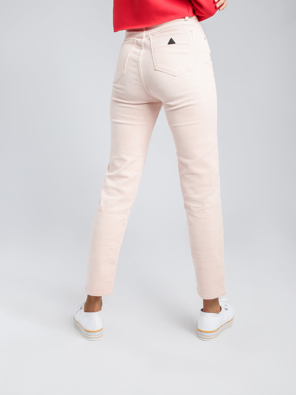 94 High Rise Slim Leg Mom Jeans in Pink Corduroy