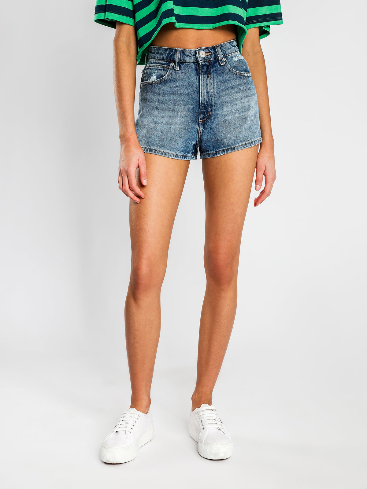 High Relaxed Shorts in Josephine Blue Denim