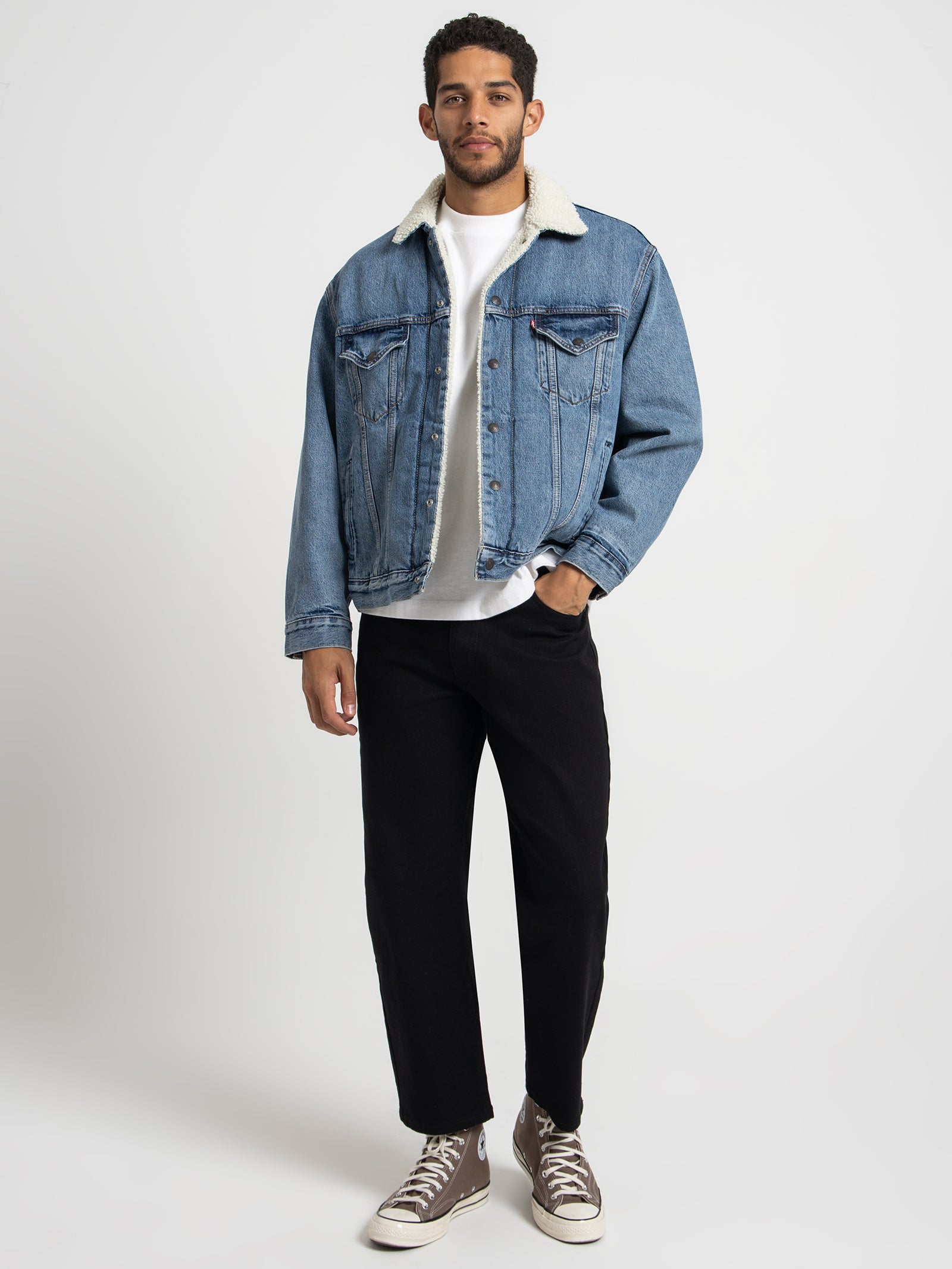 Sherpa Jacket Outfit Levi Denim Jacket Men Outfit Levis Denim