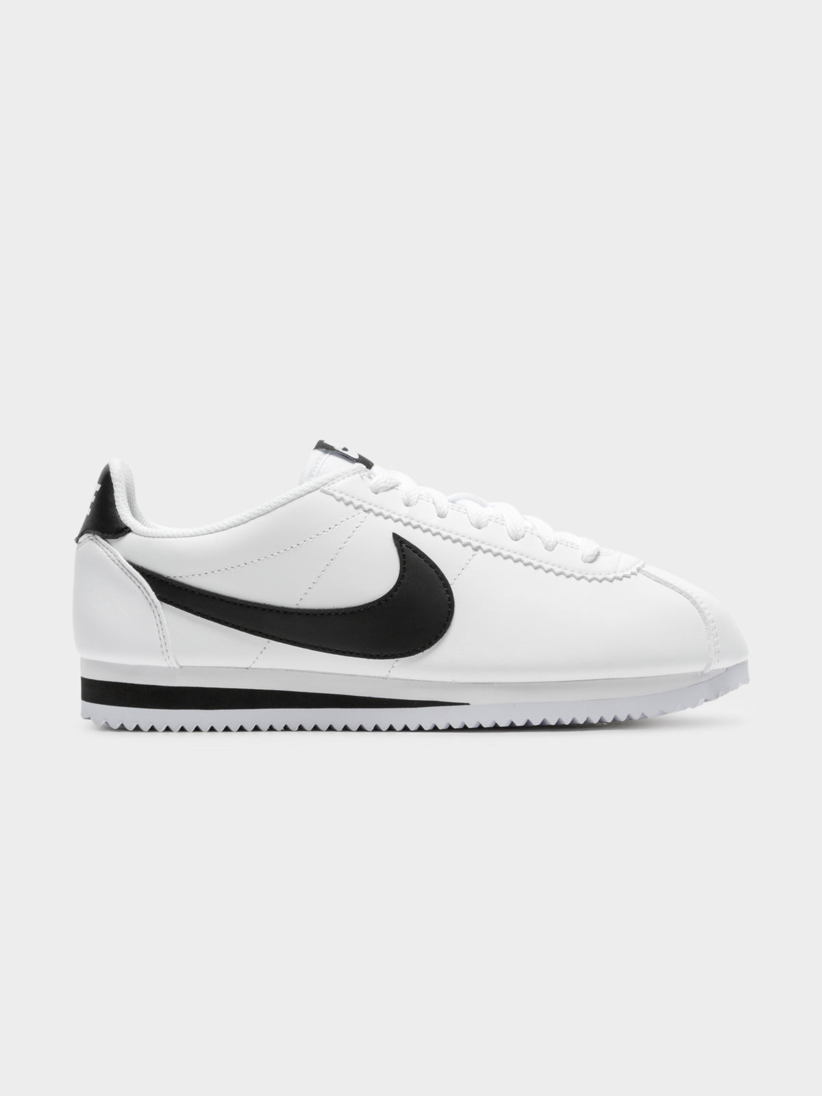 Womens Classic Cortez Leather Sneakers in White &amp; Black