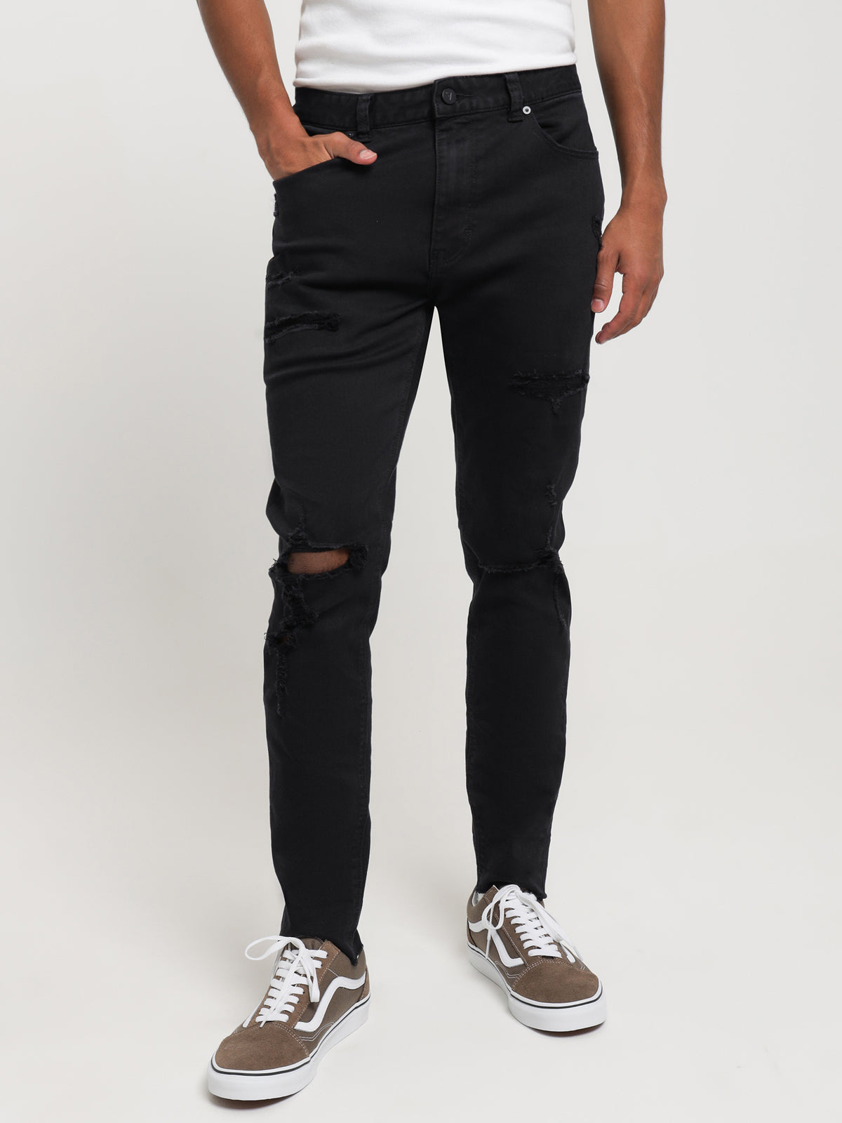 A Dropped Slim Turn Up Jeans Rogue Black