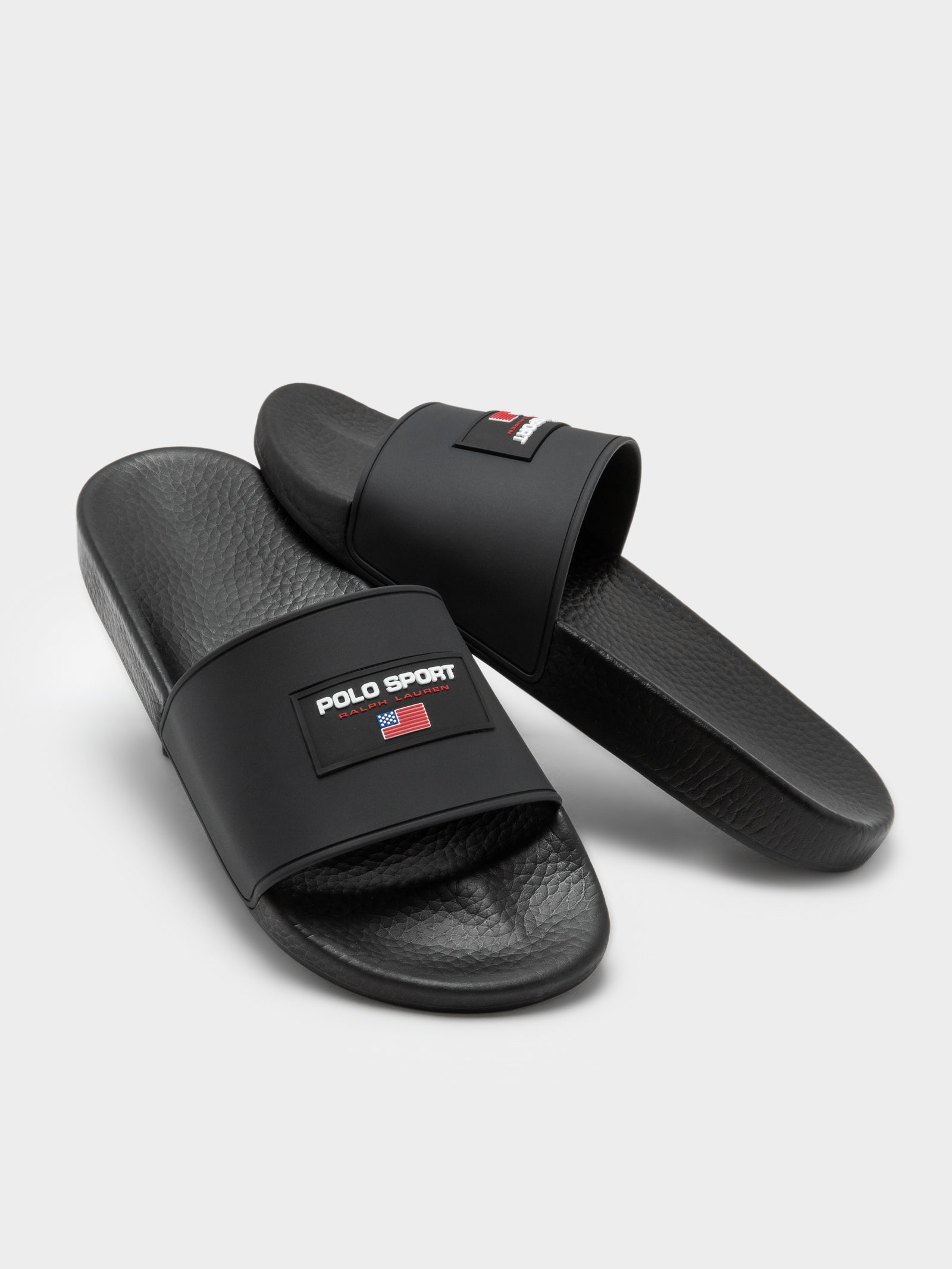 Polo Ralph Lauren Mens Polo Sport Slides Black Glue Store