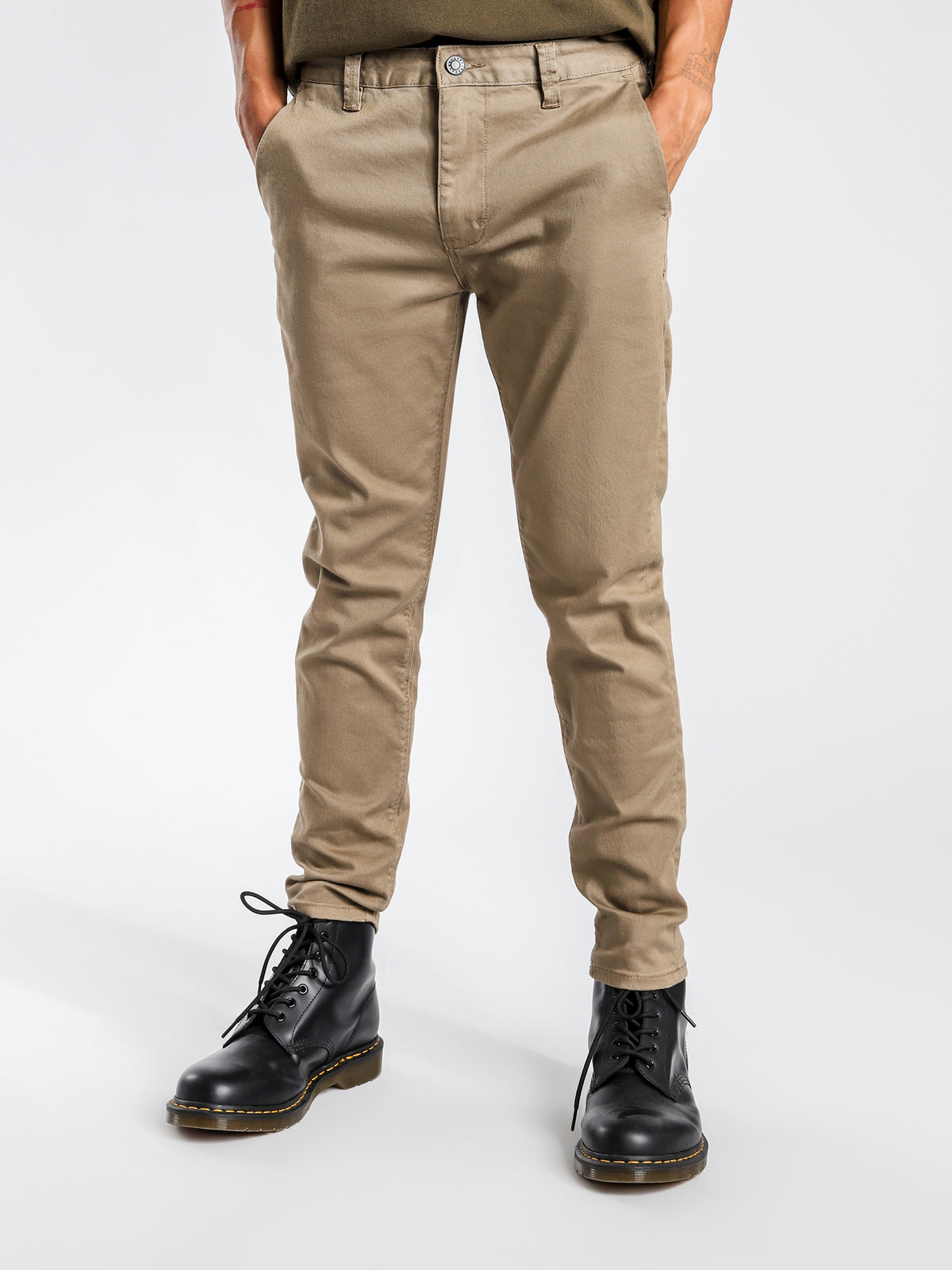 A Dropped Slim Chino Pants in Sand