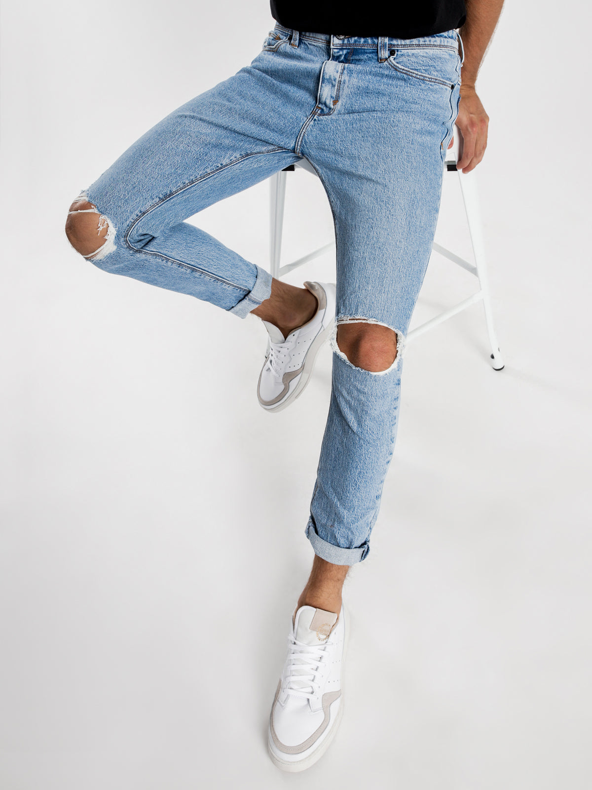 A Dropped Skinny Turn Up Jeans in Sketchy Blue Denim