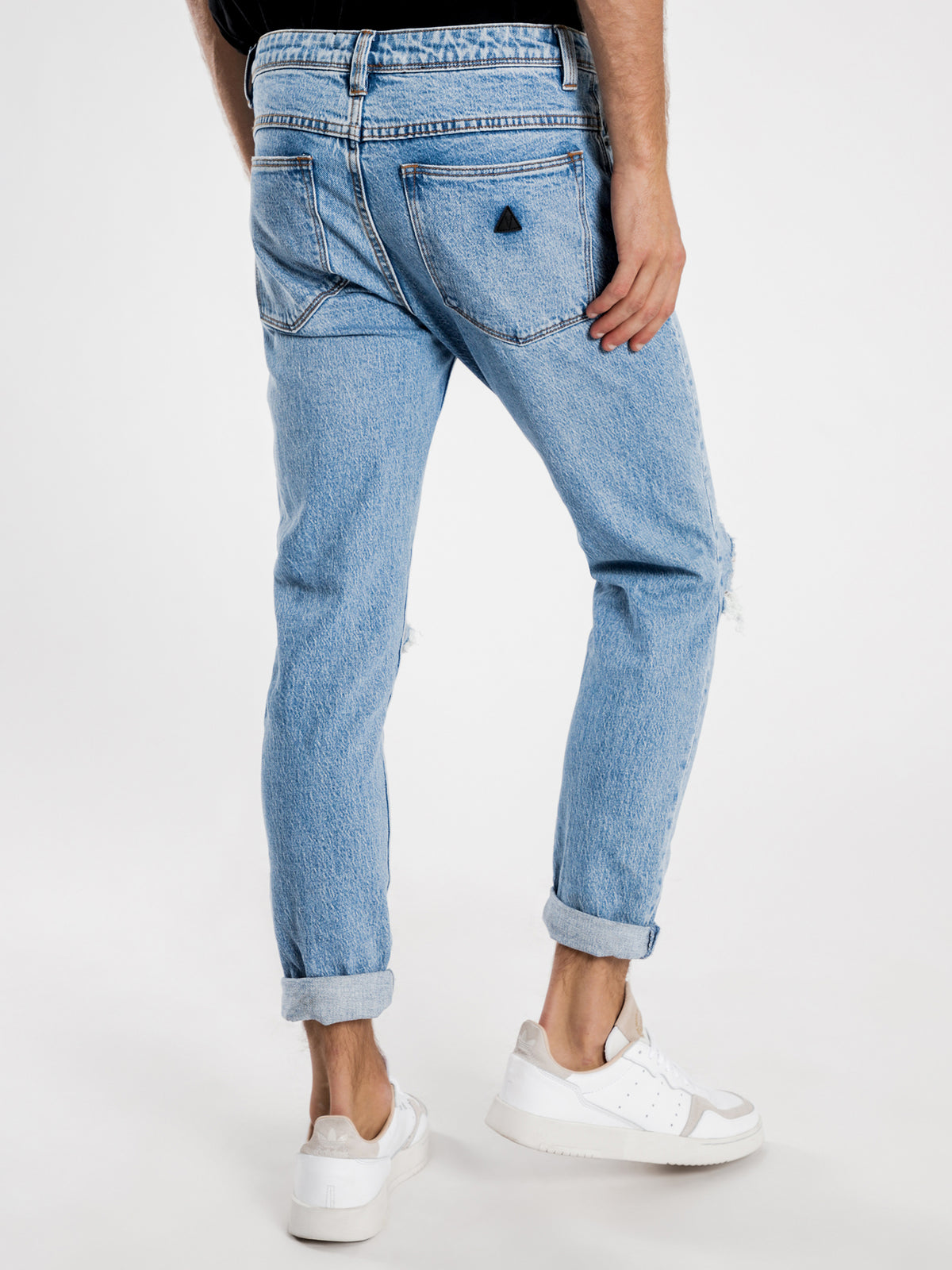 A Dropped Skinny Turn Up Jeans in Sketchy Blue Denim