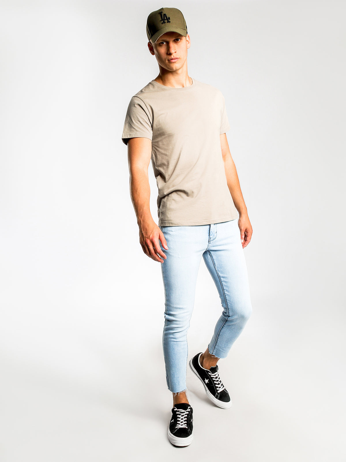 A Dropped Skinny Turn Up Jeans in Chill Blue Denim