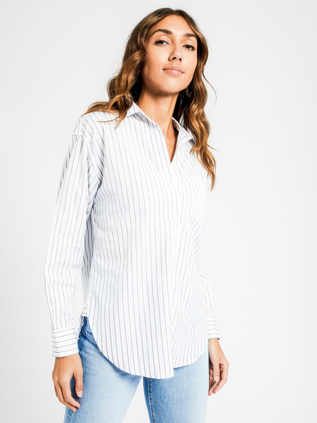 The Dad Shirt in Stripe Bright White