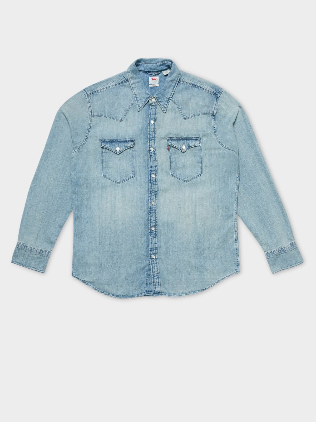 Barstow Western Denim Shirt in Red Cast Stone Blue