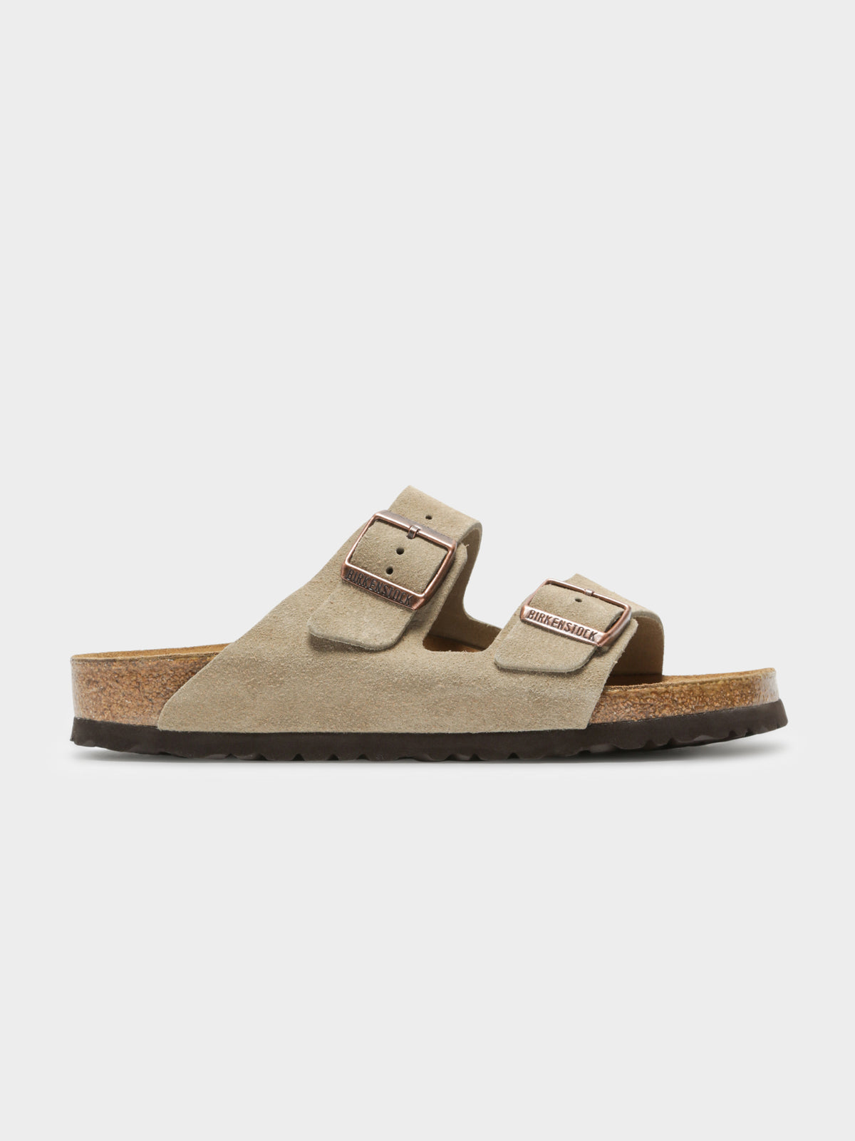Unisex Arizona Two-Strap Sandals in Taupe Suede