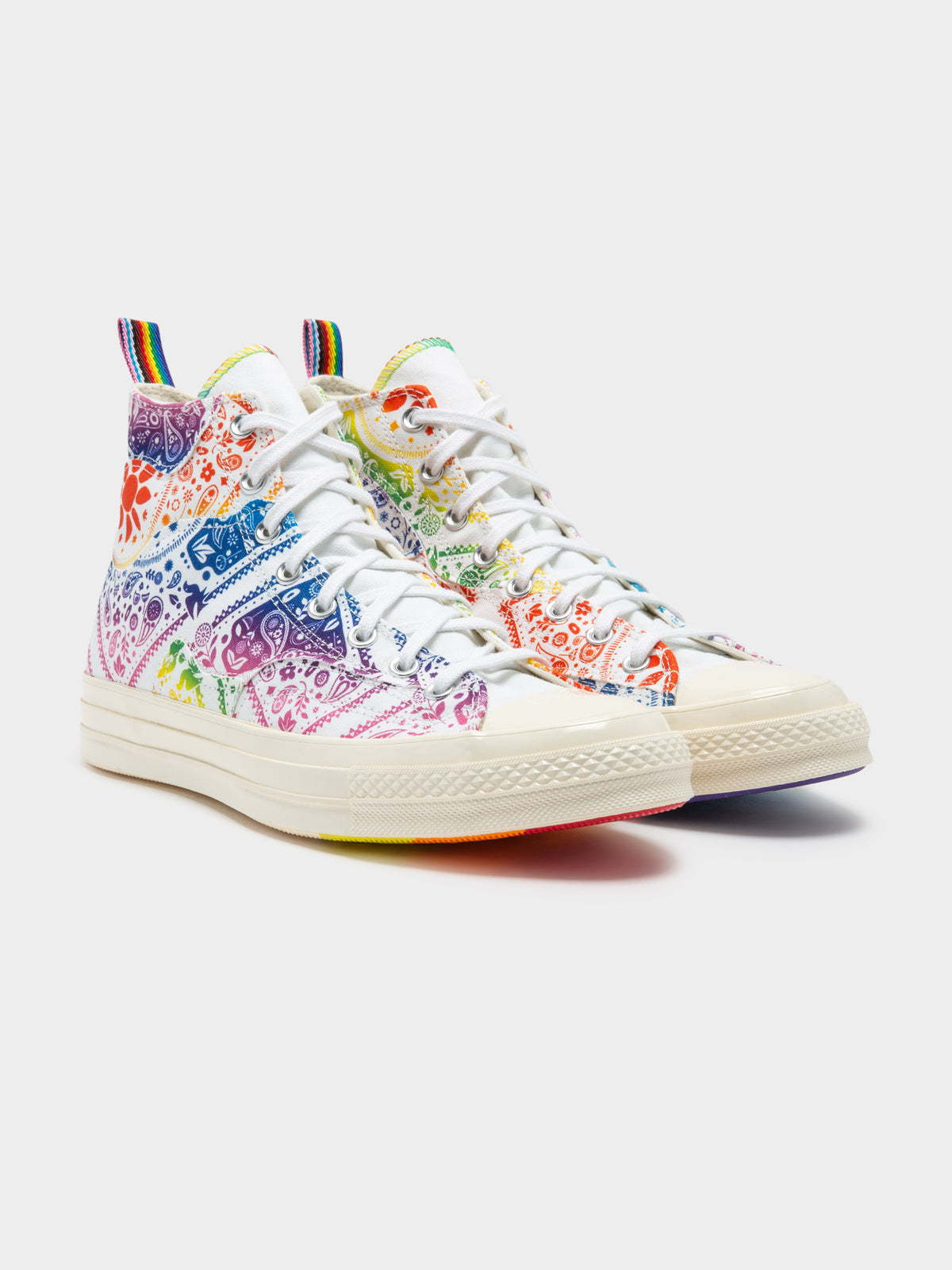 Unisex Chuck 70 Pride High-Top Sneakers in White &amp; Rainbow Paisley