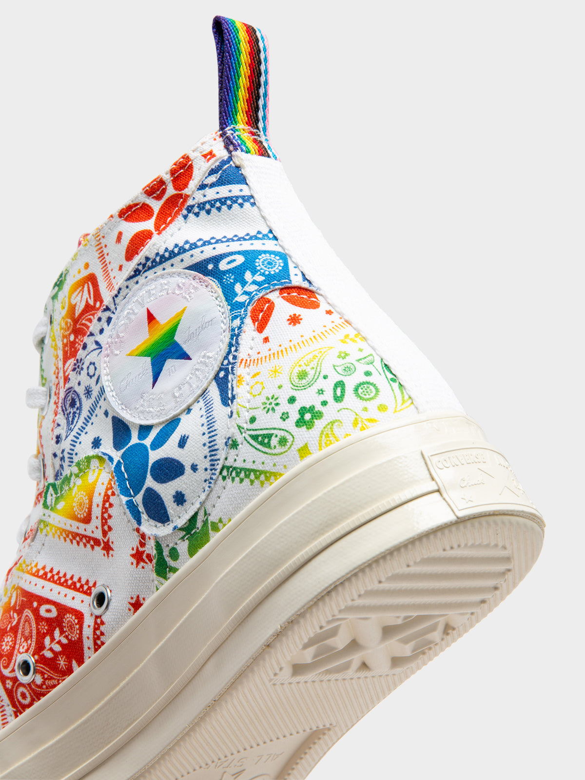 Unisex Chuck 70 Pride High-Top Sneakers in White &amp; Rainbow Paisley