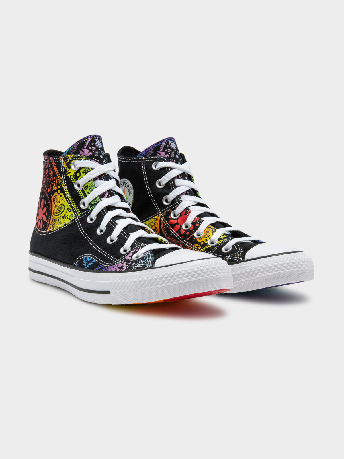 Unisex Chuck Taylor All Star Pride High-Top Sneakers in Black &amp; Rainbow Paisley