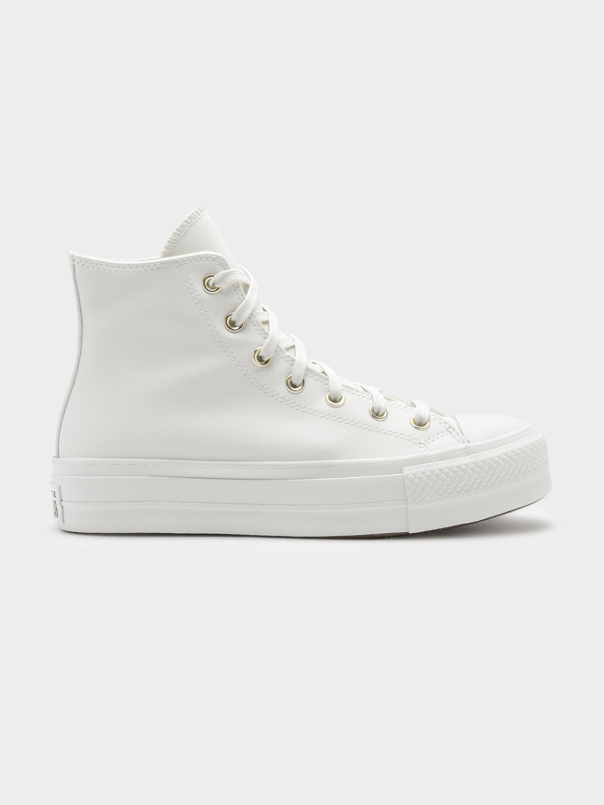Womens Chuck Taylor Synthetic Leather Lift High Tops in Vintage White