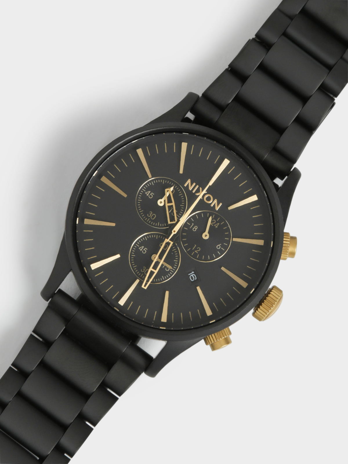 Mens Sentry 42mm Chronograph Analogue Watch in Black &amp; Gold