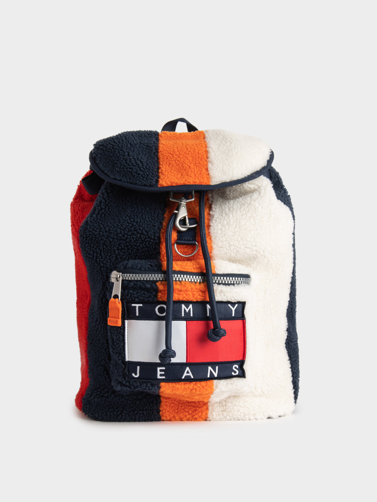 Heritage Colorblock Sherpa Backpack in Navy Blue &amp; Orange