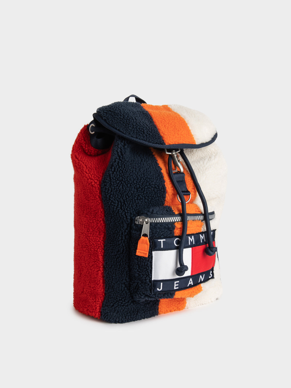 Heritage Colorblock Sherpa Backpack in Navy Blue &amp; Orange