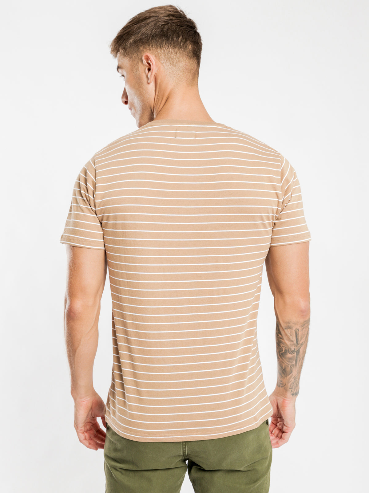 Manual Short Sleeve Stripe T-Shirt in Coffee