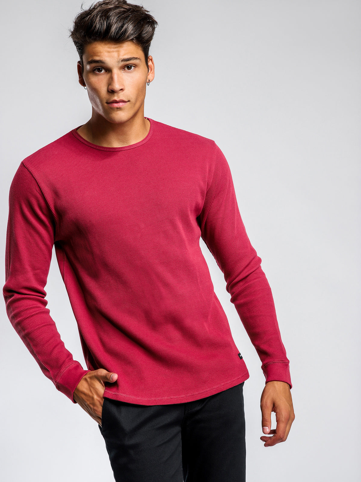 Waffle Long Sleeve Crew Shirt in Washed Port