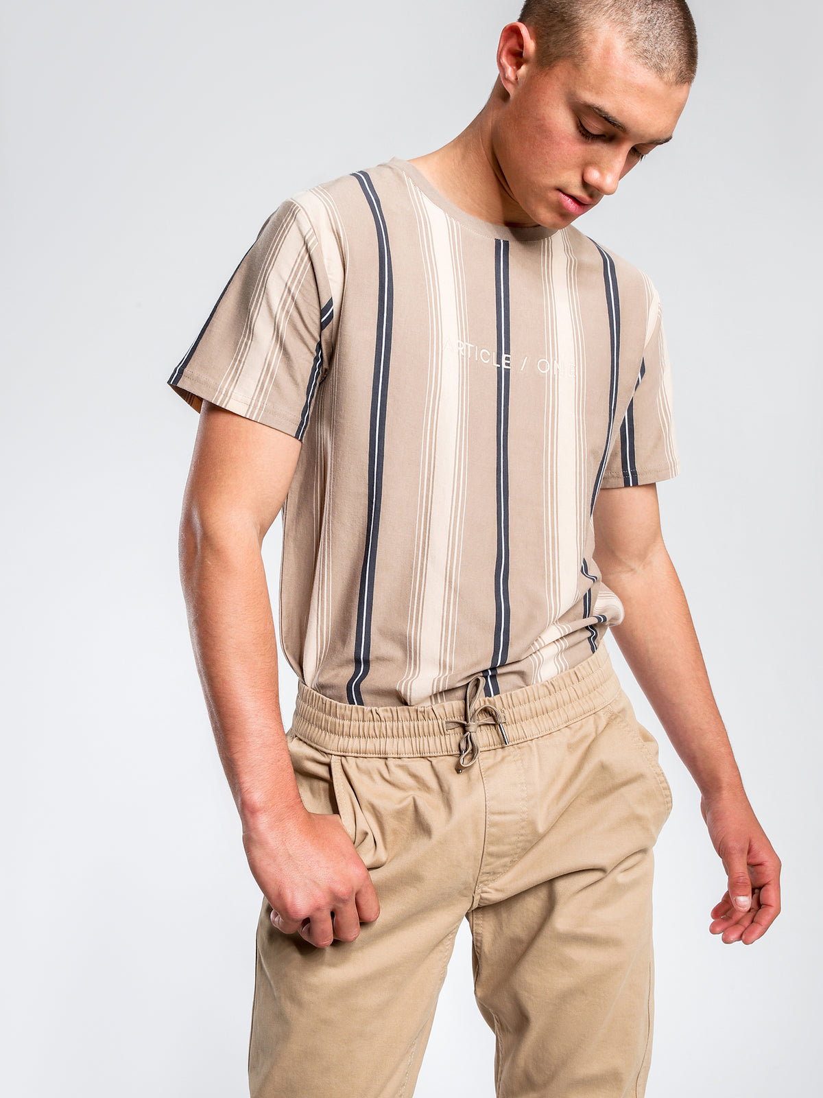 Article One Frankie Short Sleeve Vertical Stripe T-Shirt | Hazel Stripe