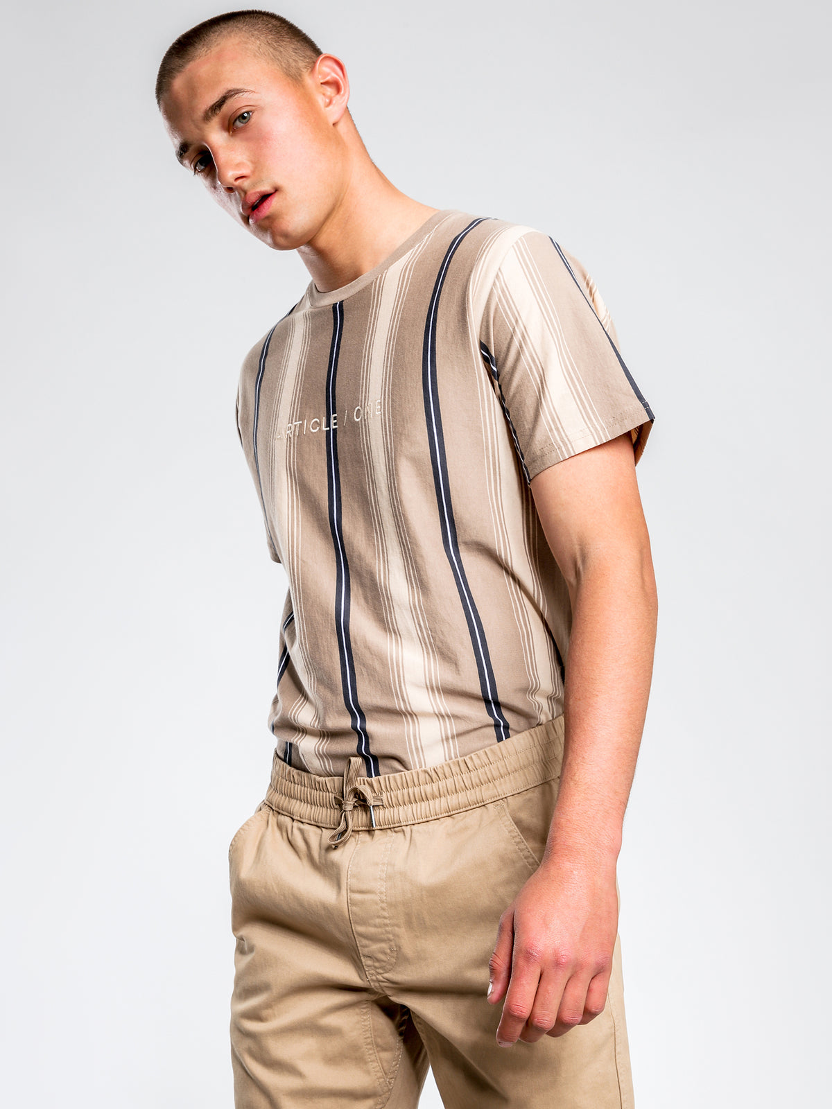 Article One Frankie Short Sleeve Vertical Stripe T-Shirt | Hazel Stripe