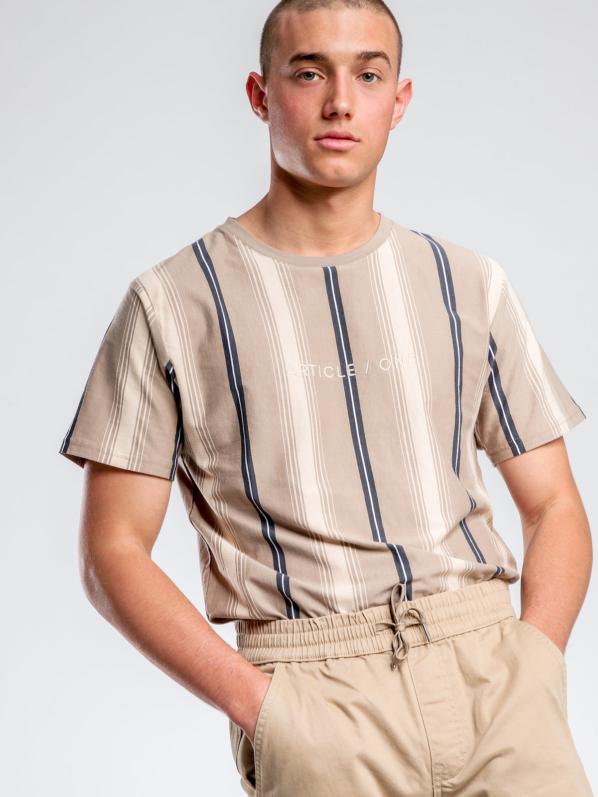 Article One Frankie Short Sleeve Vertical Stripe T-Shirt | Hazel Stripe