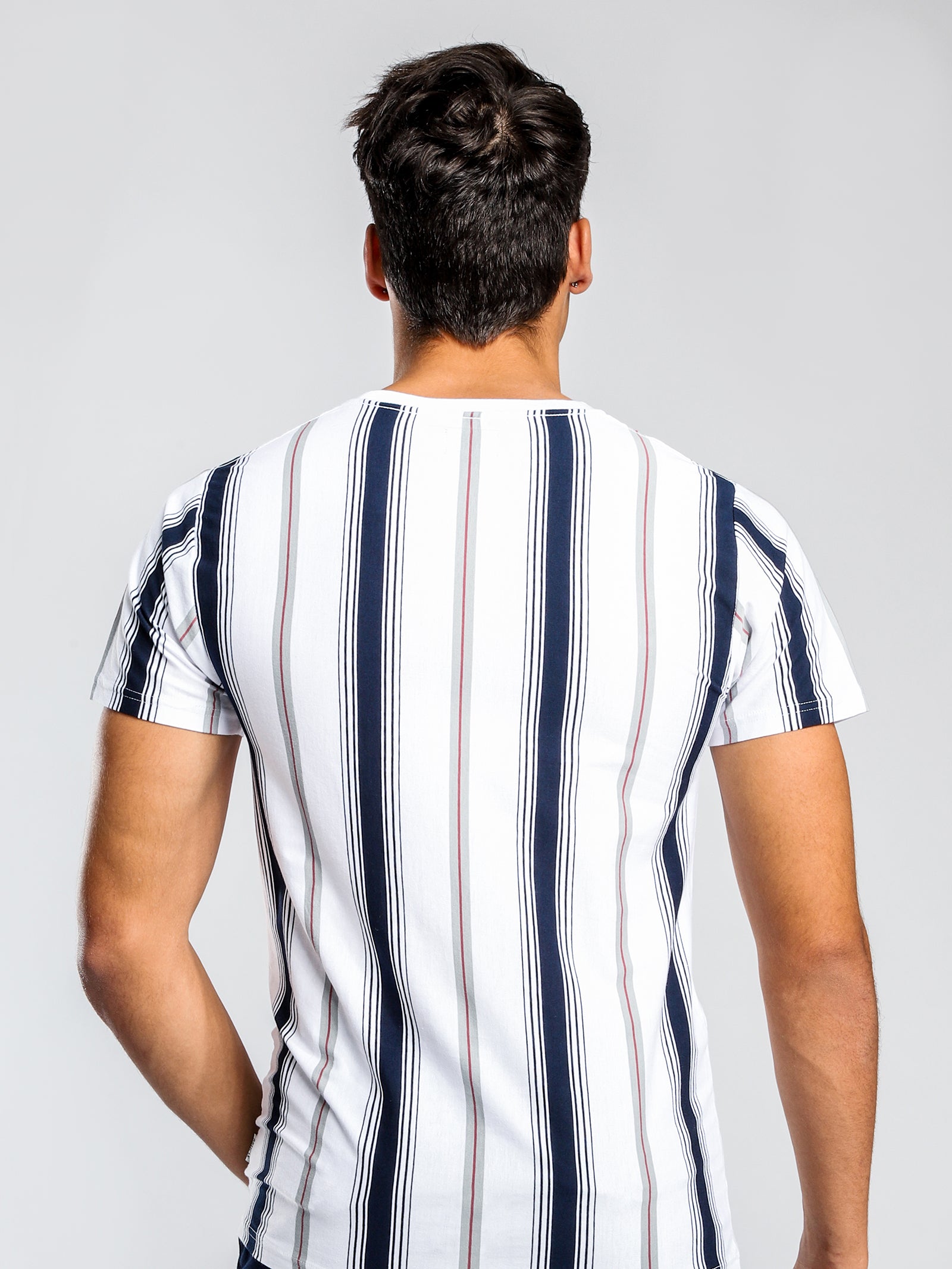 in Stripe Short Vertical Glue White & Store - Navy T-Shirt Frankie Sleeve
